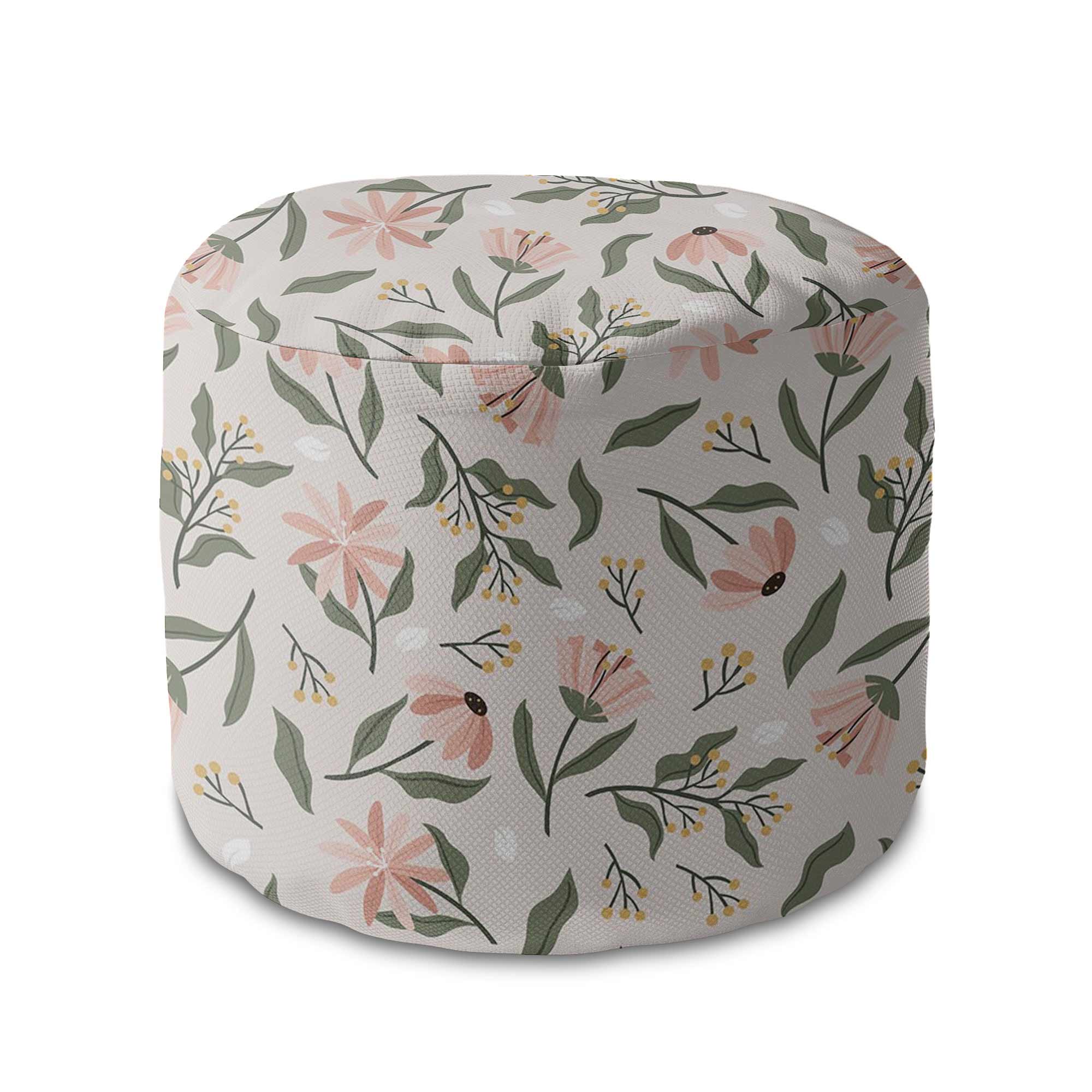 Round Pouf Footstool Peach Tones Flowers