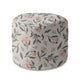 Round Pouf Footstool Peach Tones Flowers-Velvet