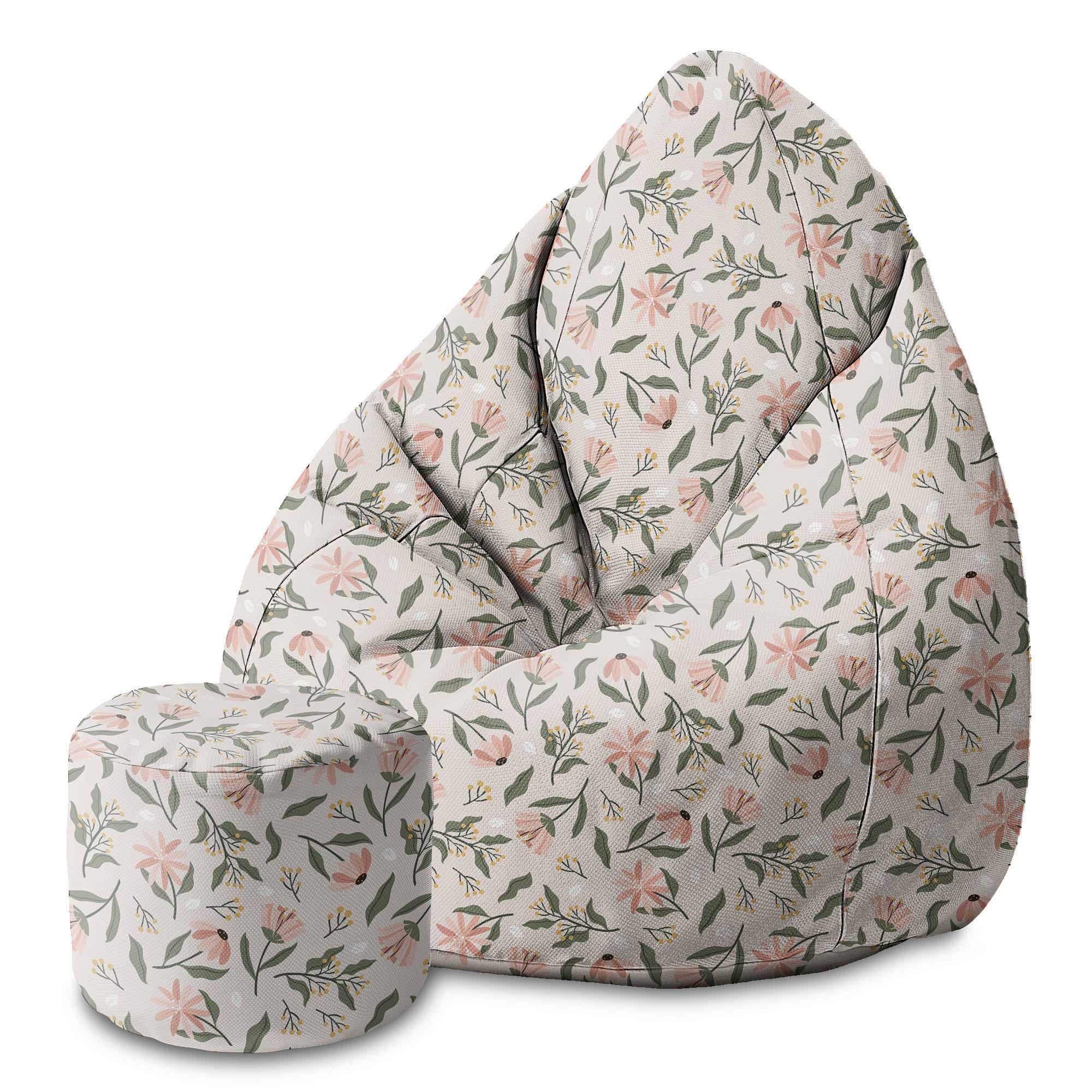 Round Pouf Footstool Peach Tones Flowers-Oxford