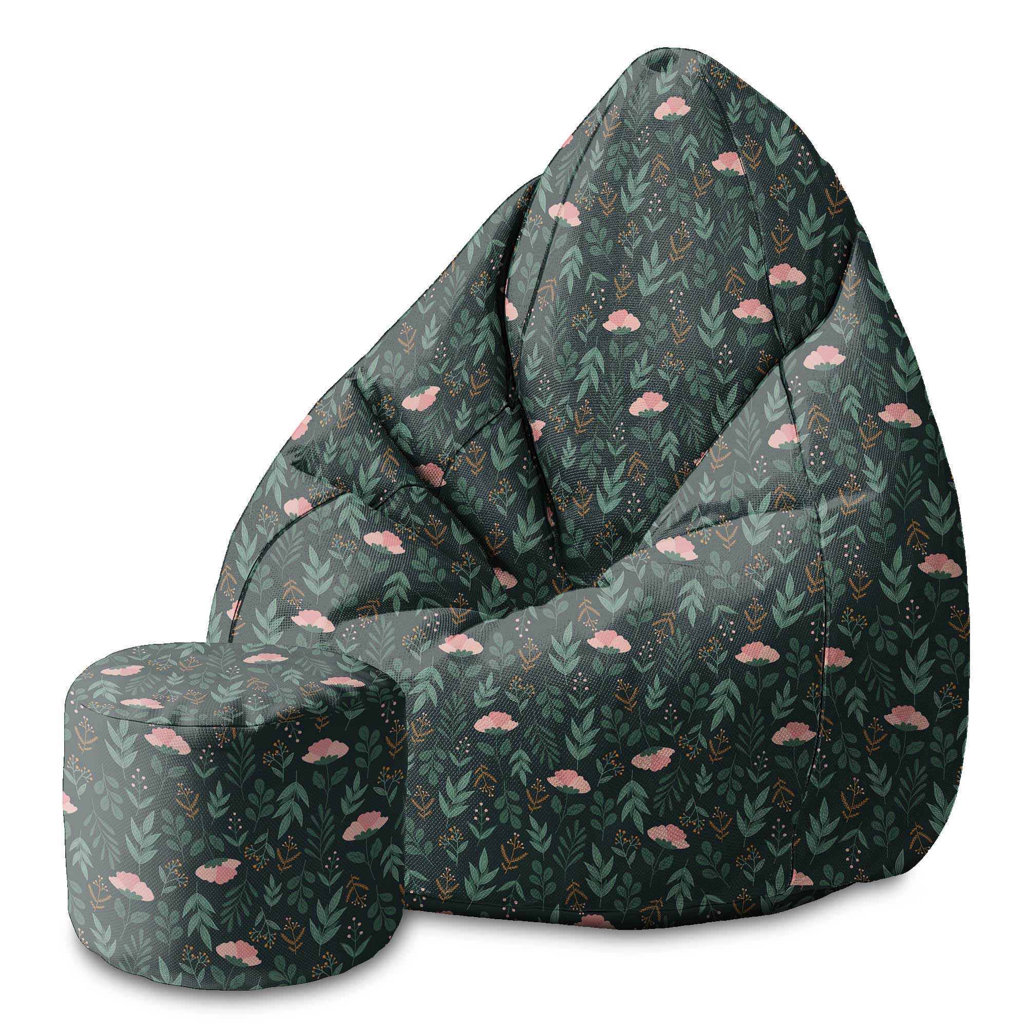 Round Pouf Footstool Garden Leaves-Oxford