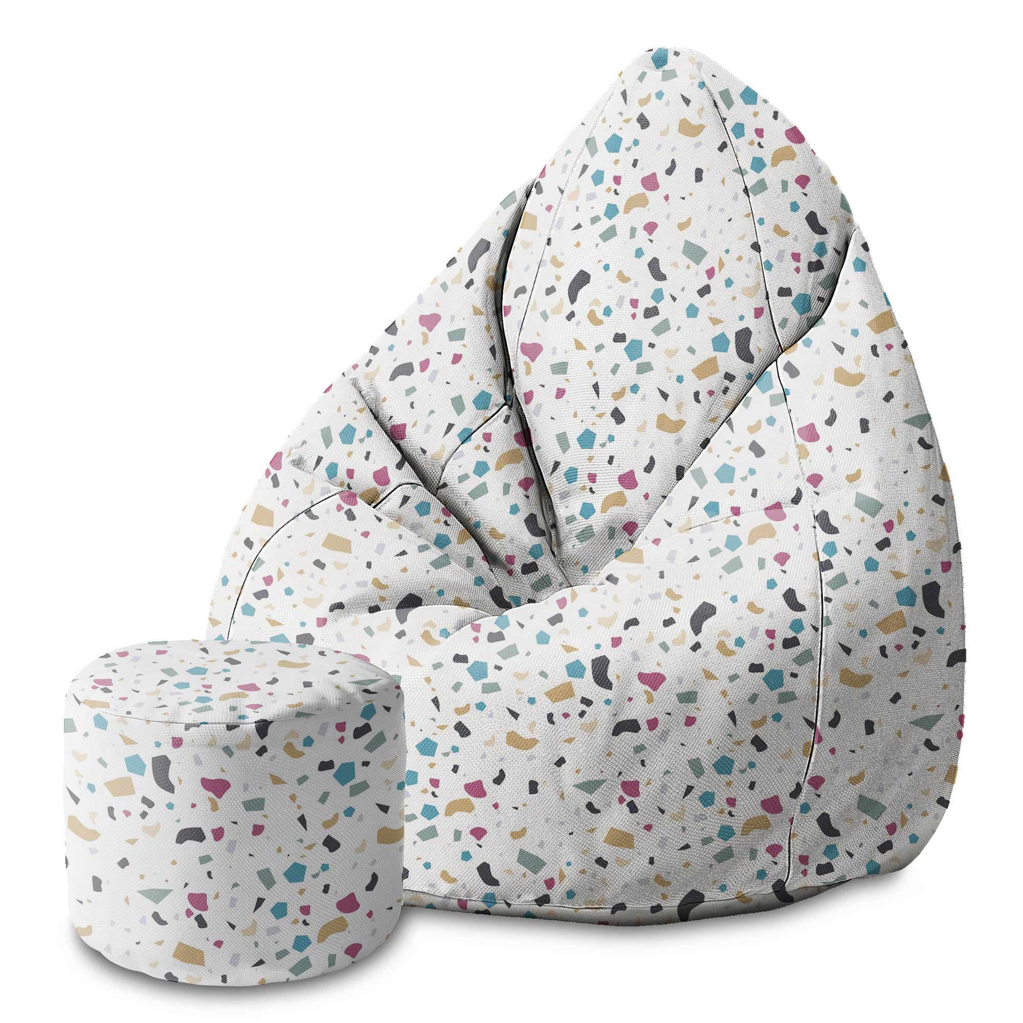 Round Pouf Footstool Colorful Terrazzo-Velvet