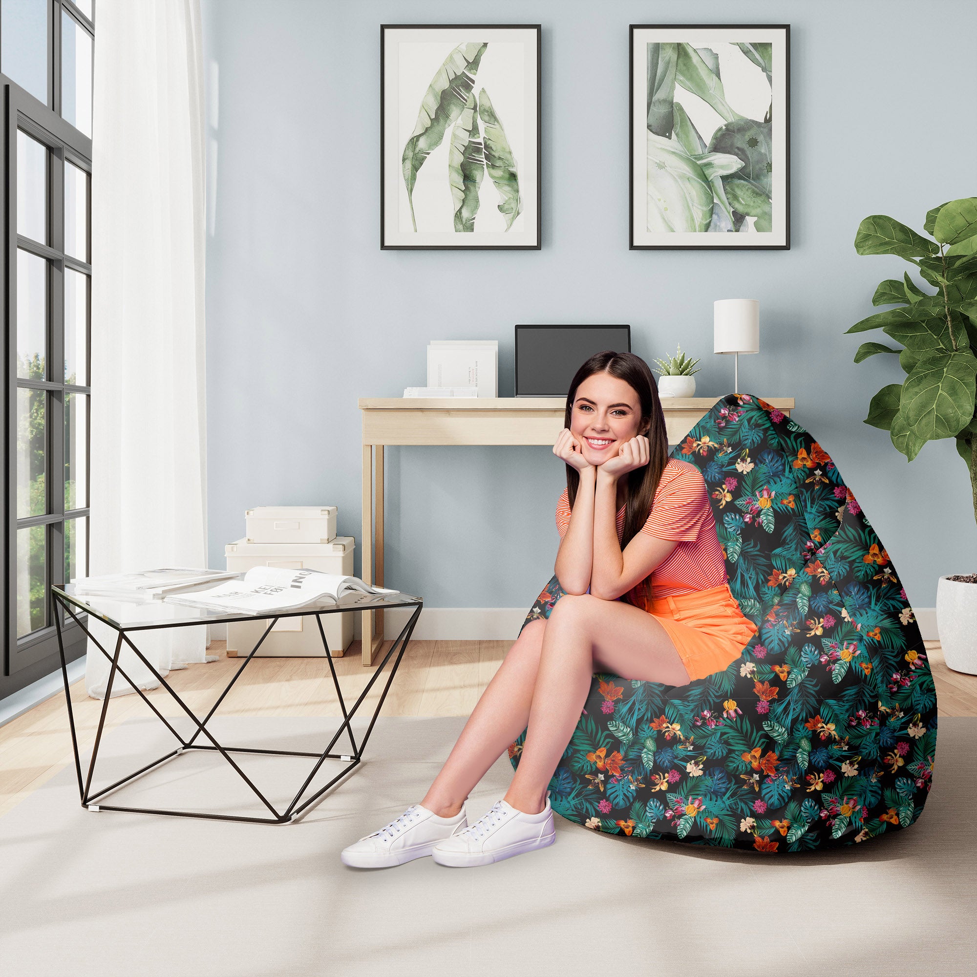 Pearshape Dark Botanic Red Pouf-M-Oxford