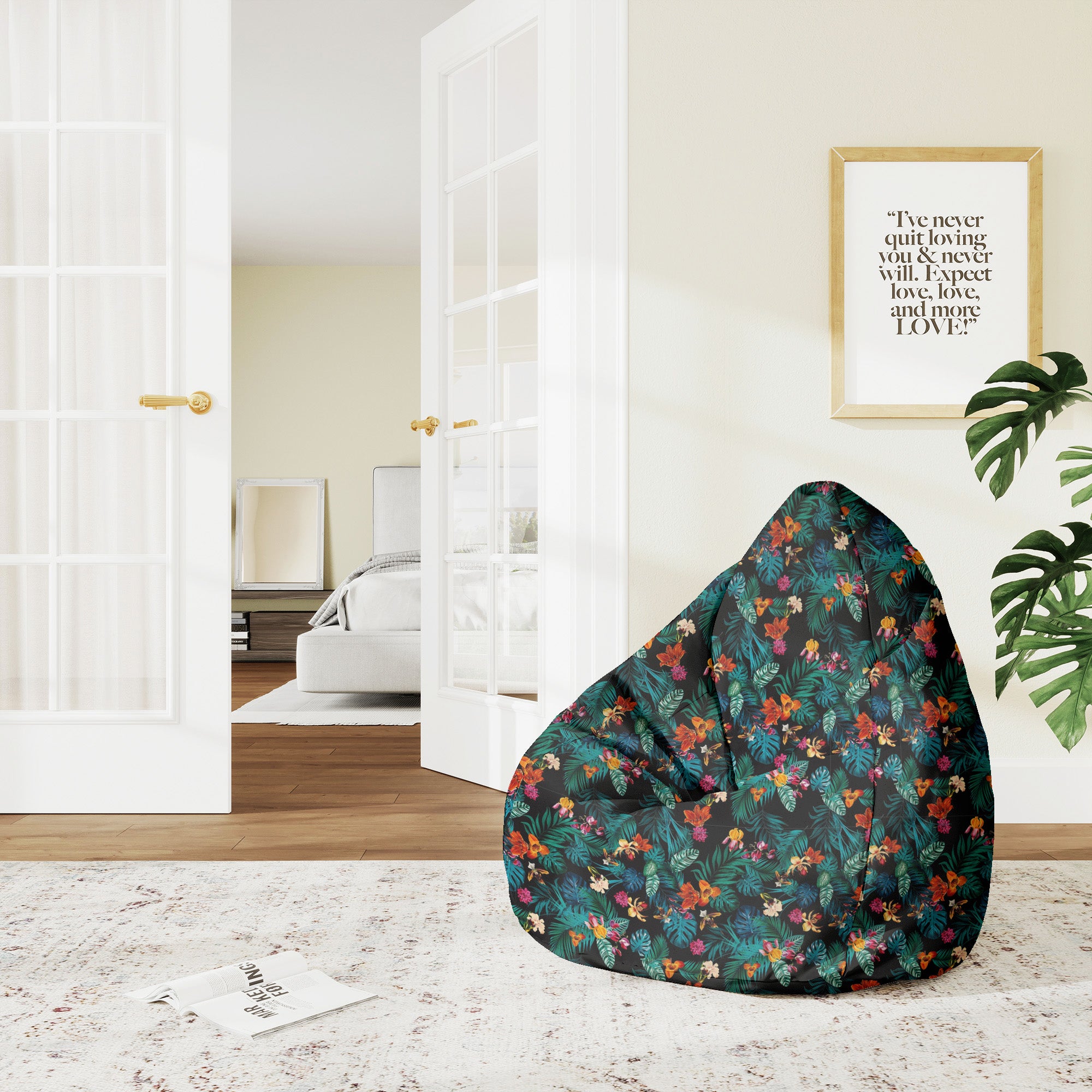 Pearshape Dark Botanic Red Pouf-M-Oxford