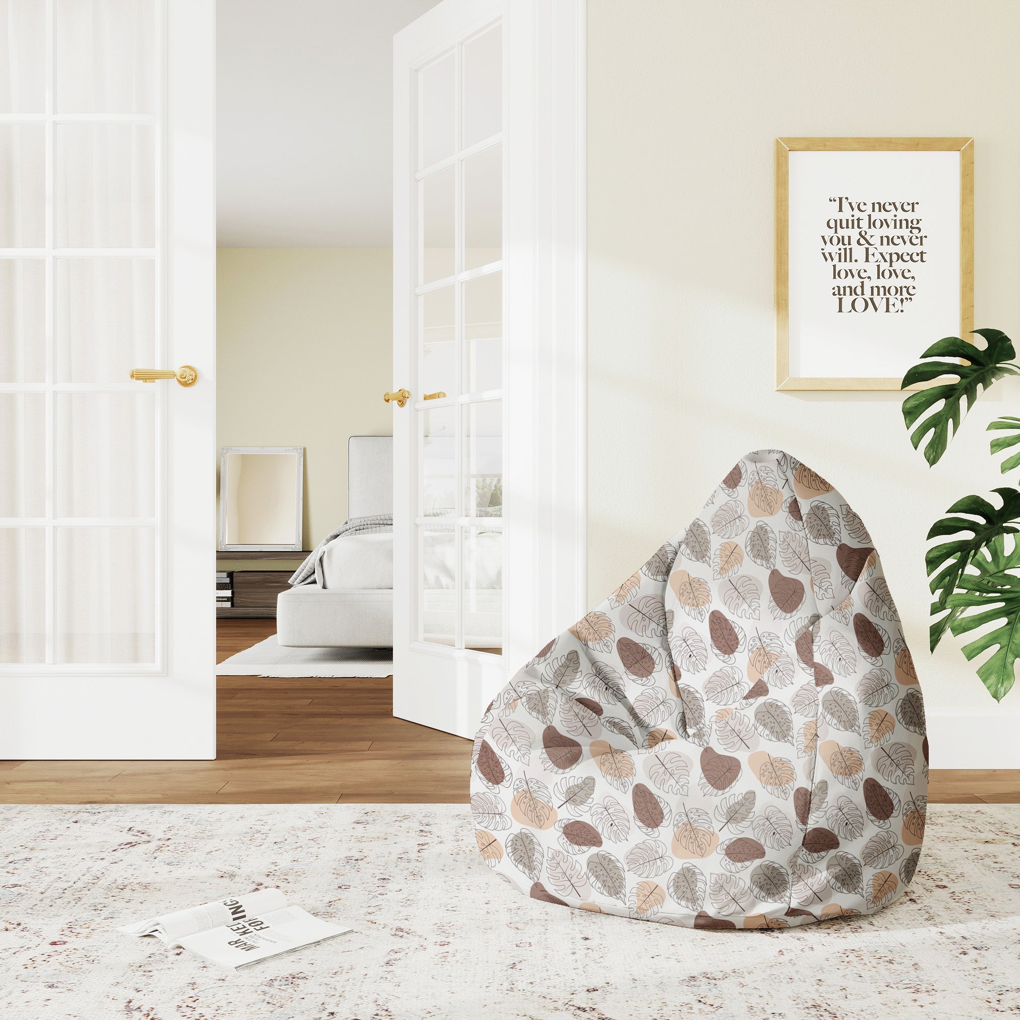 Pearshape Pouf Monstera Lineart-M-Velvet