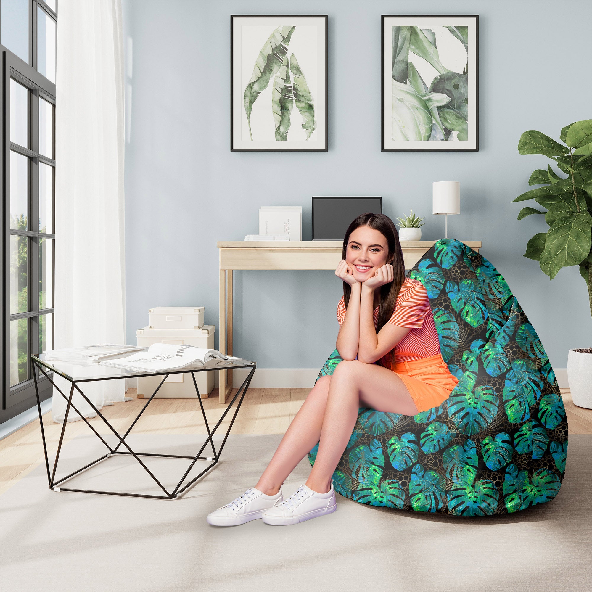 Pearshape Pouf Sea Green Monstera-M-Velvet