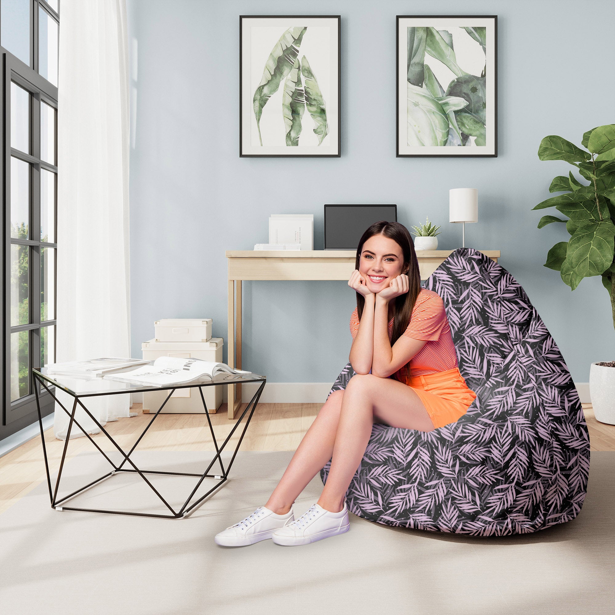 Puf Pearshape Palmové Listy v Noci-M-Velvet