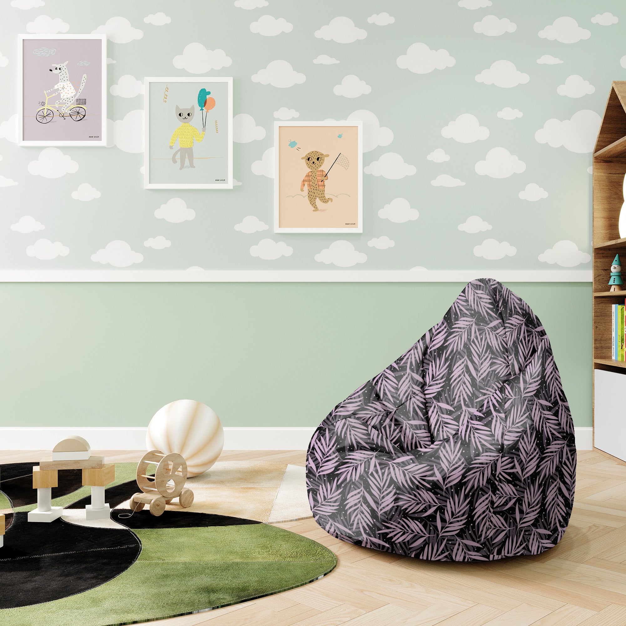 Puf Pearshape Palmové Listy v Noci-S-Velvet