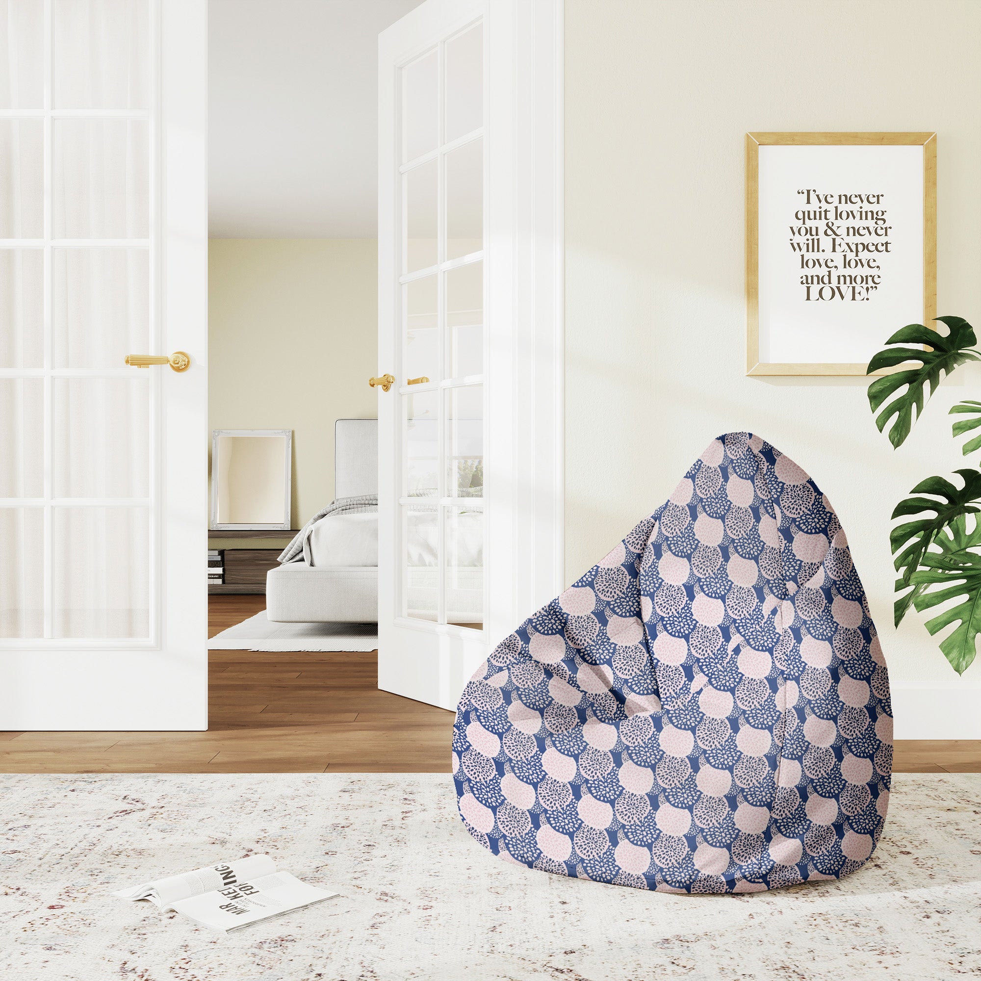 Pearshape Pink and Blue Geometric Ornament Pouf-M-Velvet