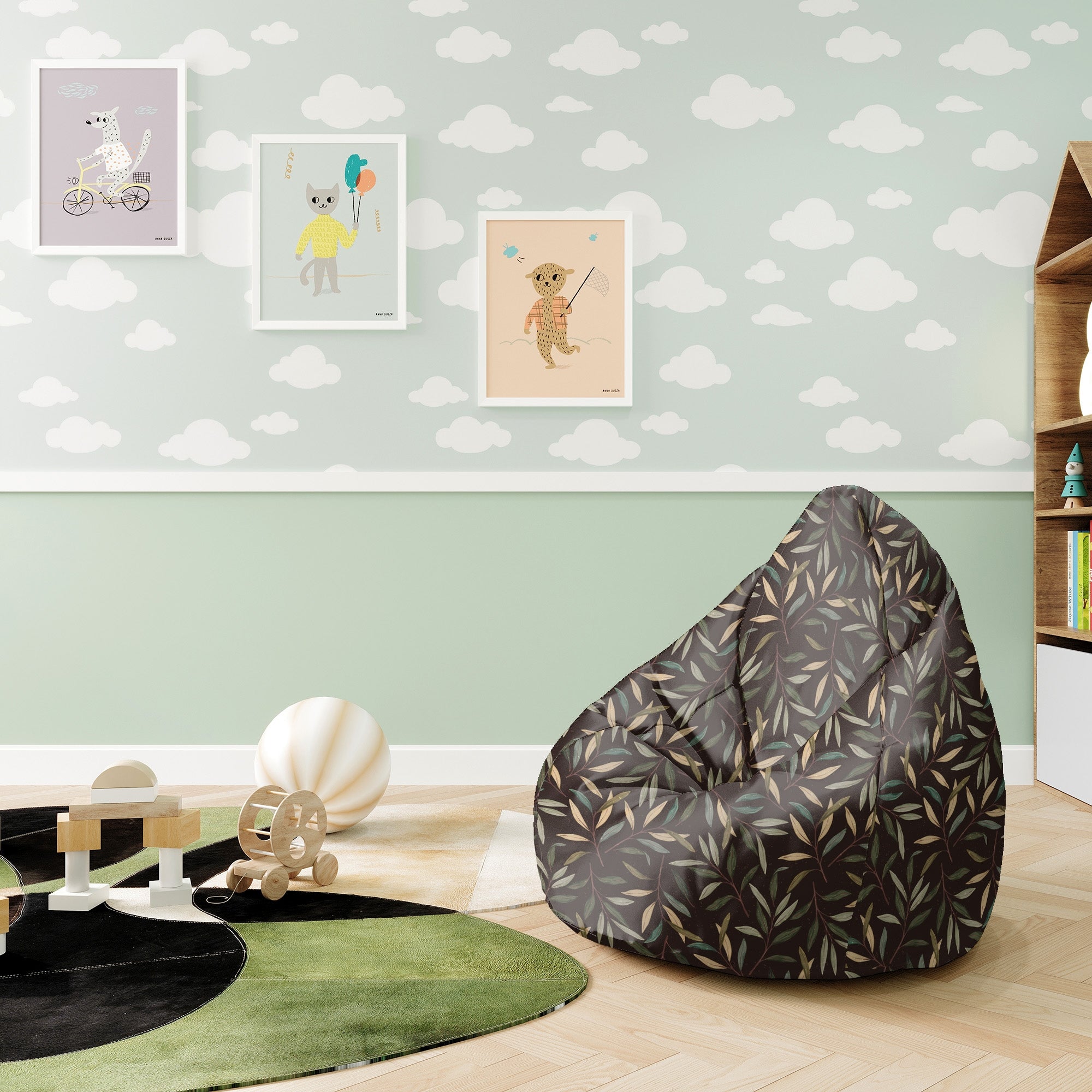 Pearshape Retro Leaves Pouf-S-Velvet