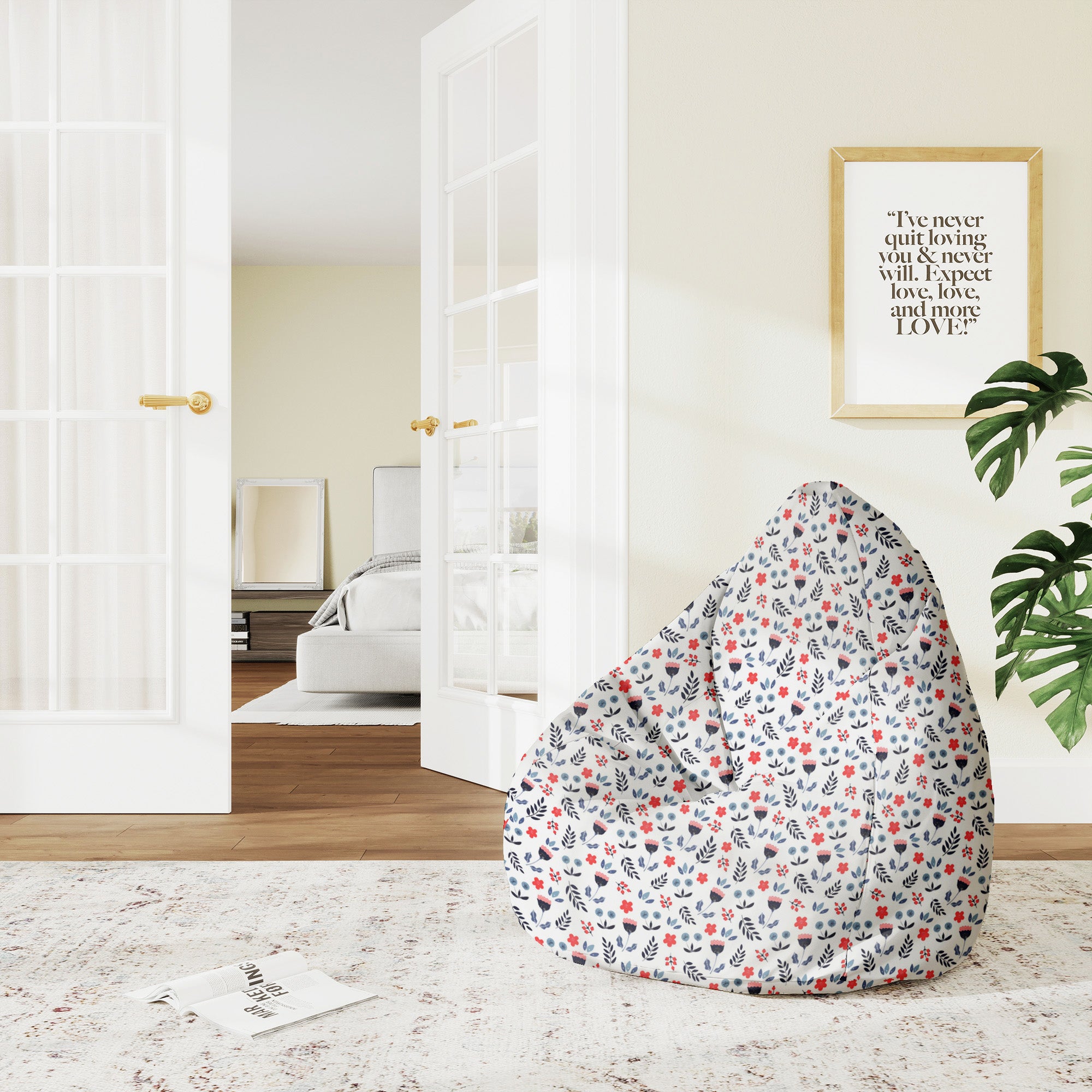 Sedací vak Pearshape Scandi kvety-M-Oxford