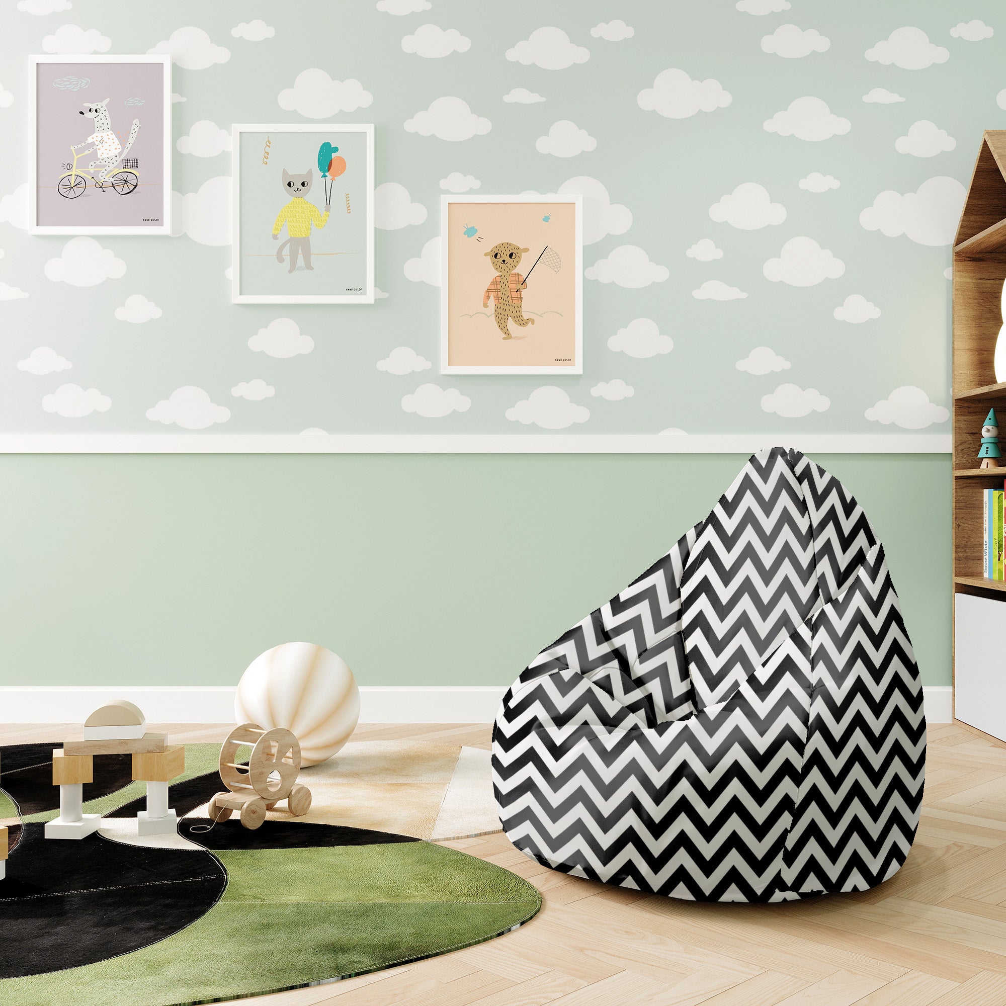 Pearshape Pouf Zig Zag Black-S-Oxford