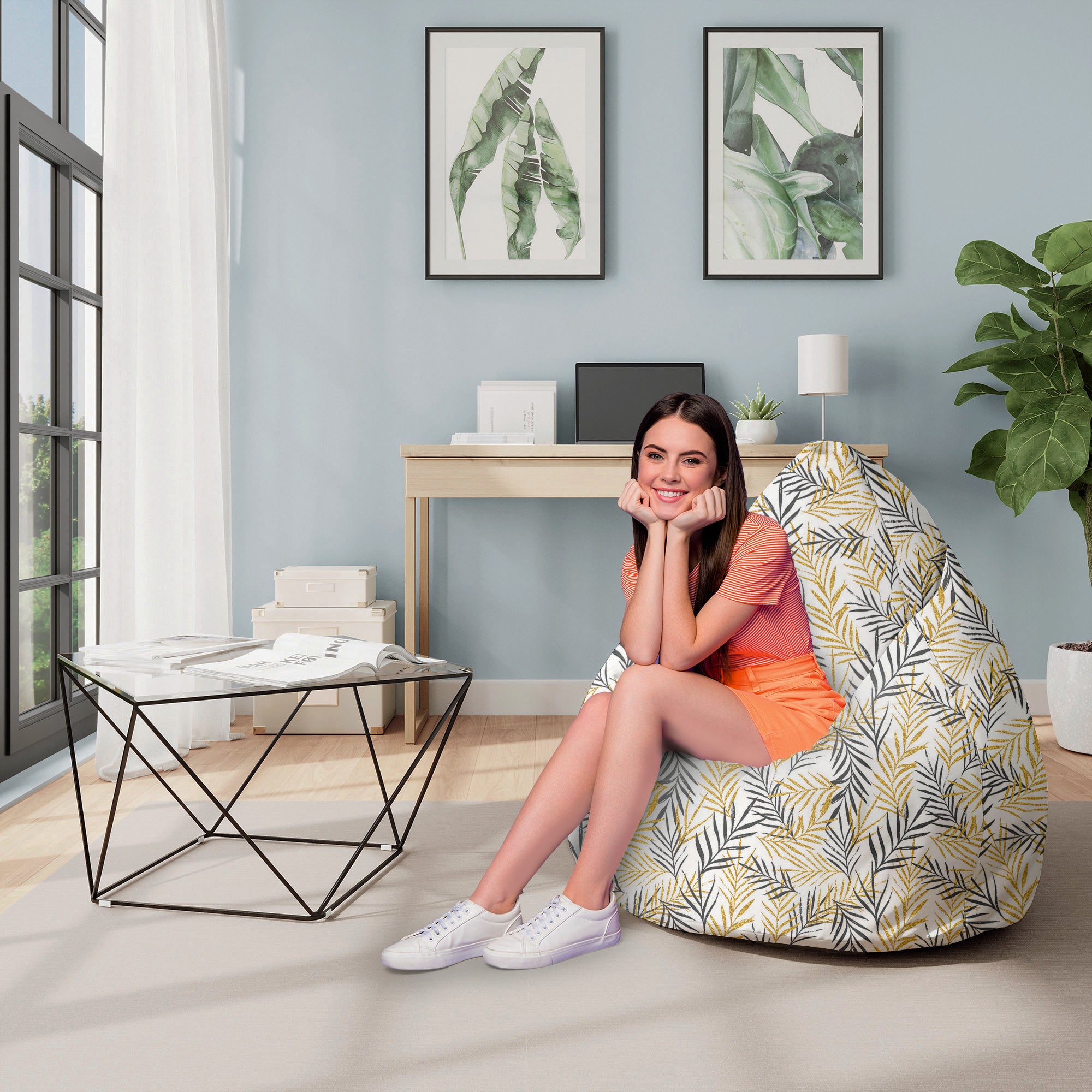Pearshape Pouf Golden Leaves-M-Oxford
