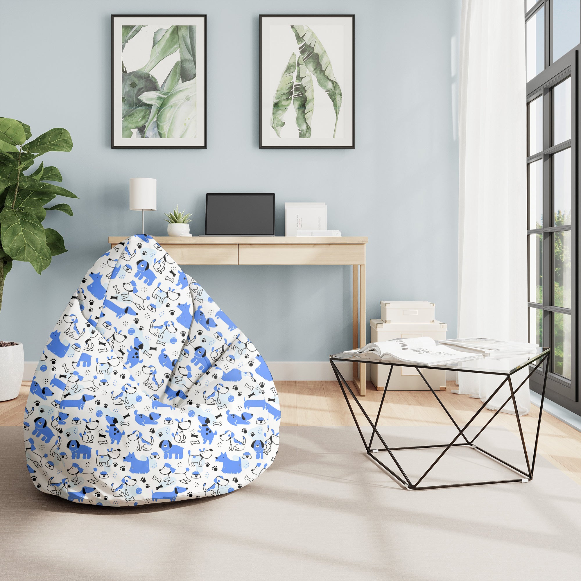 Pearshape Pouf Blue Dogs-M-Velvet