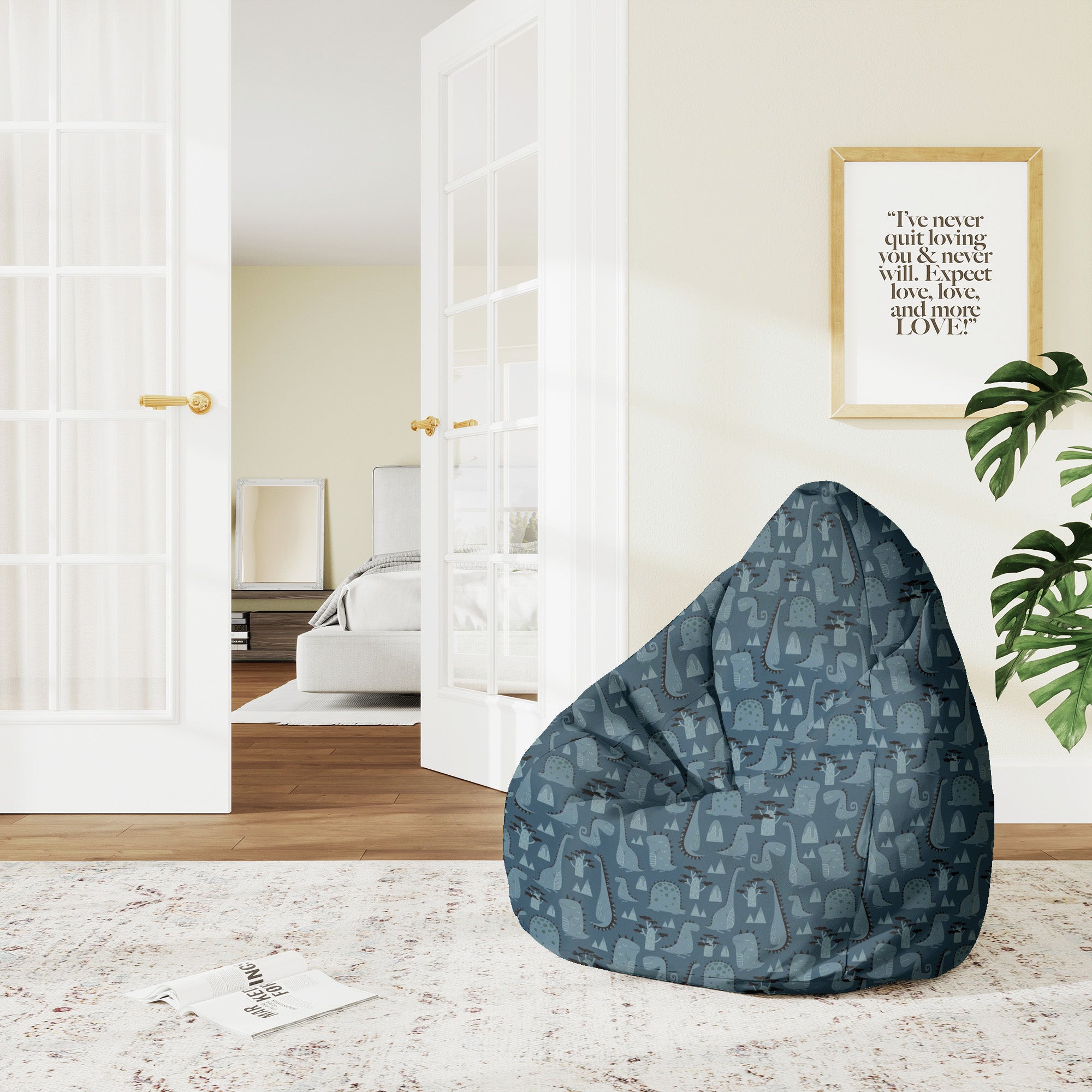 Pearshape Pouf Dark Cartoon Style Dinosaur-M-Oxford