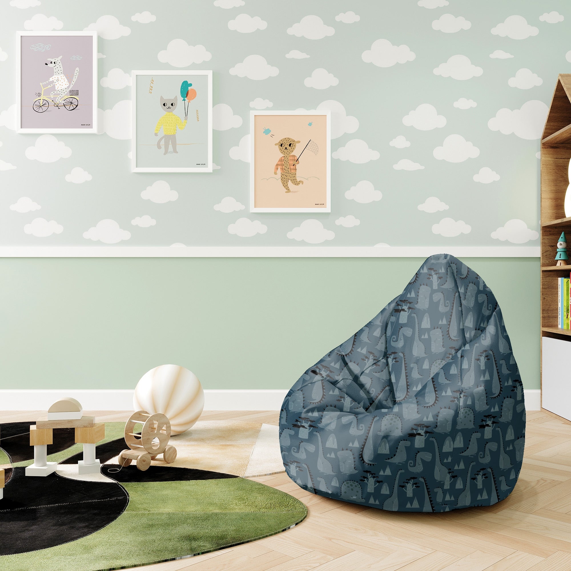 Pearshape Pouf Dark Cartoon Style Dinosaur