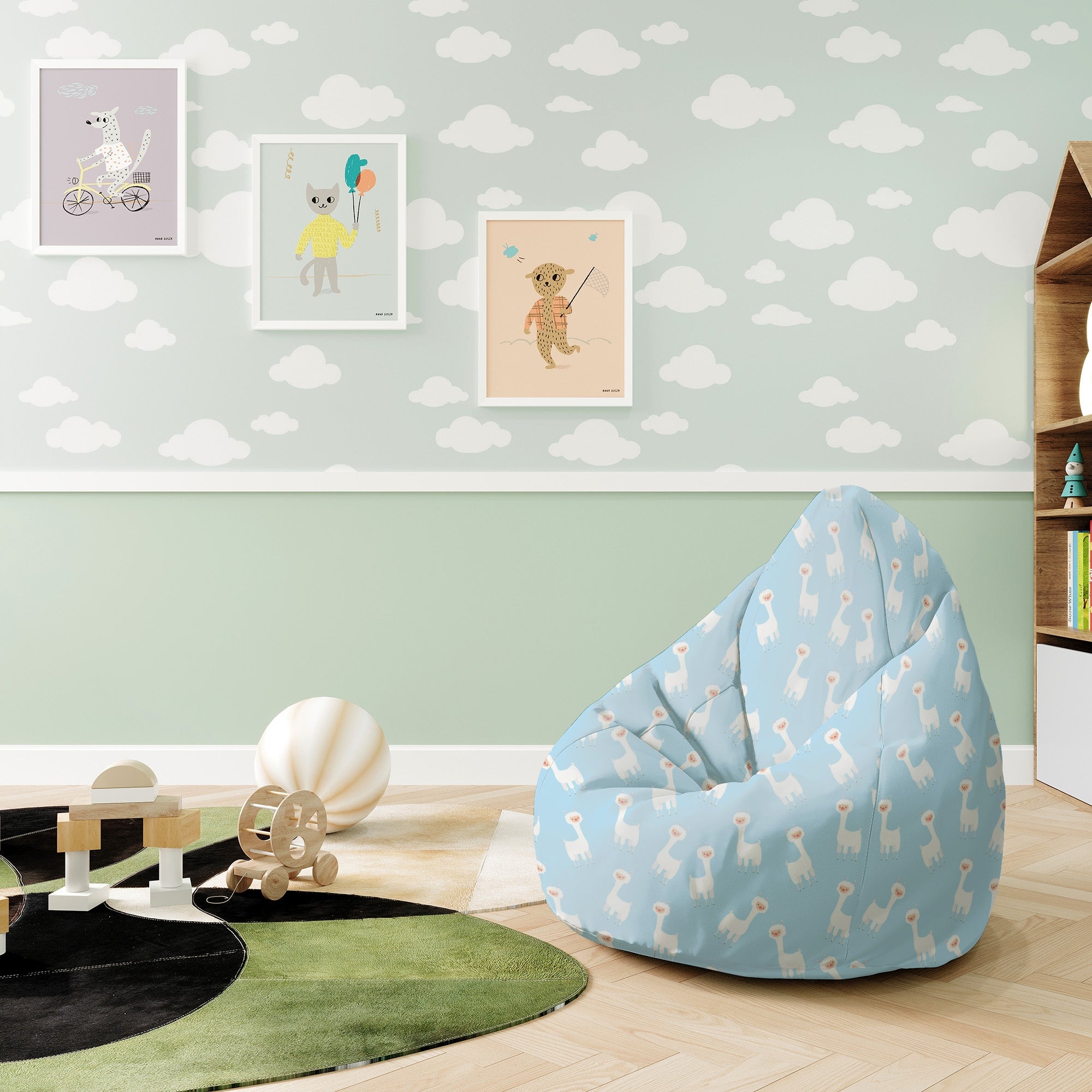 Sitzsack Birnenform Lama Blau-S-Samt