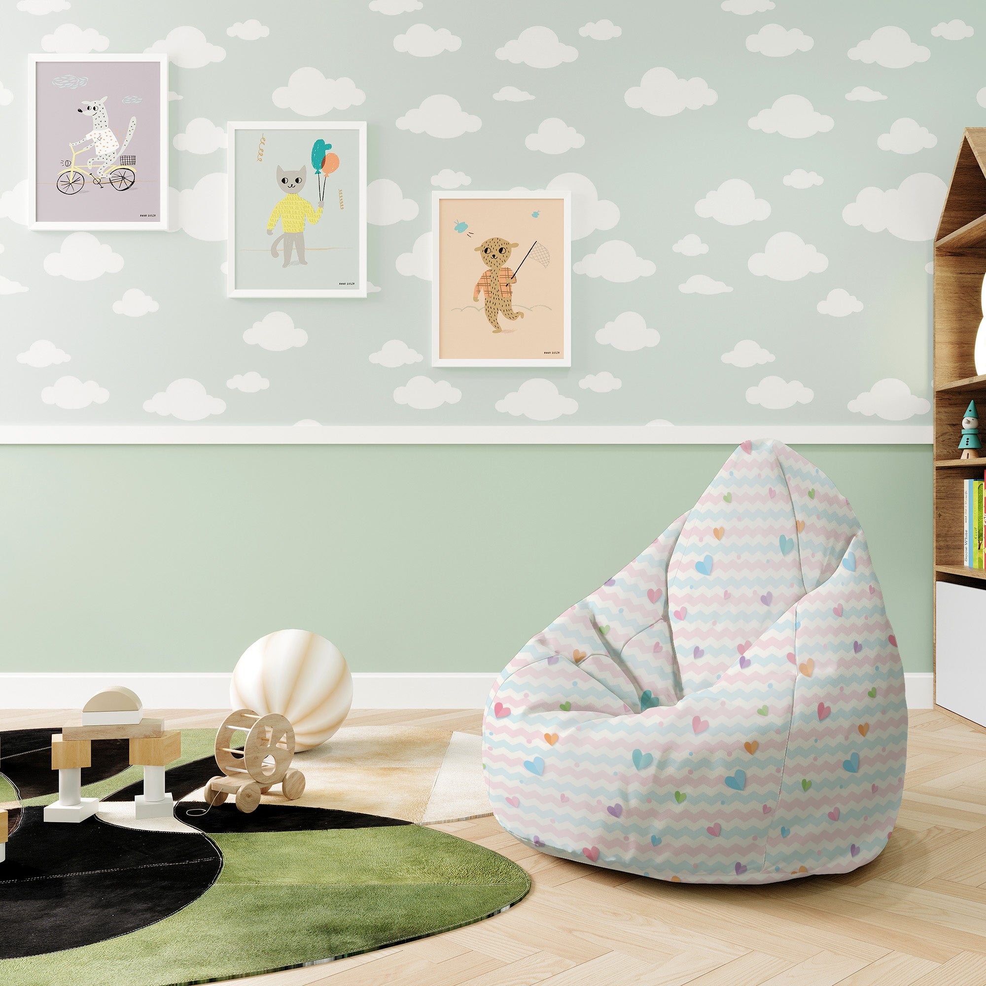 Pearshape Pouf Pastel Hearts-S-Oxford