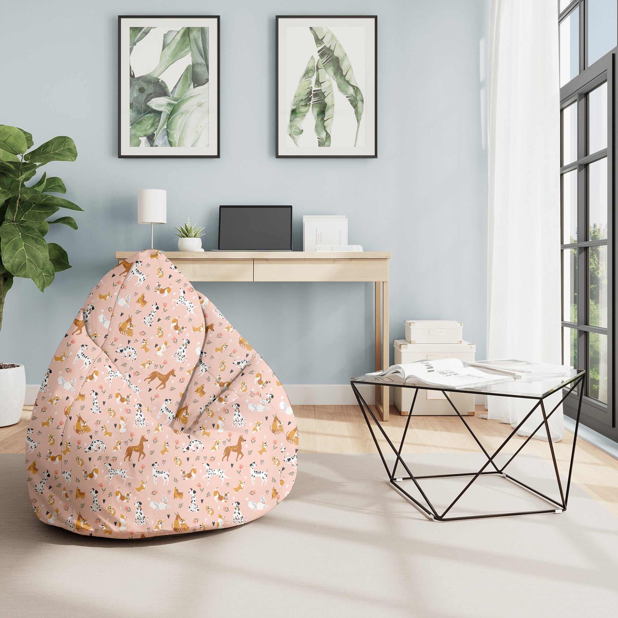 Pearshape Pouf Pink Cartoon Dogs-M-Velvet