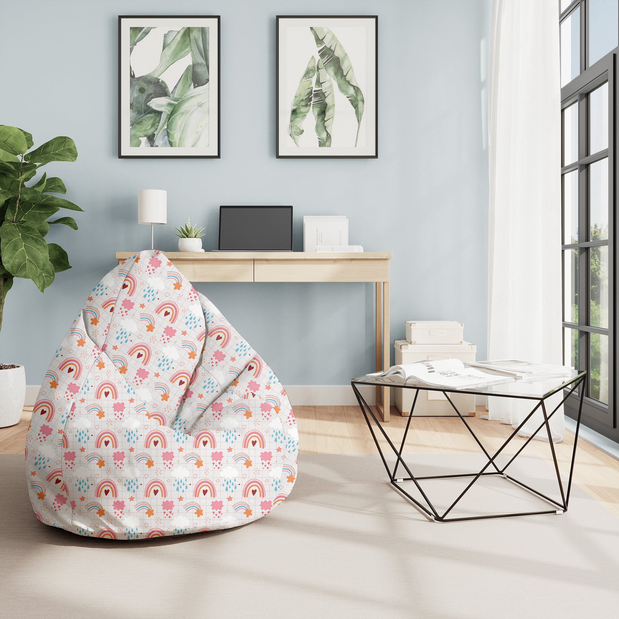 Pearshape Pouf Pink Rainbow-M-Oxford