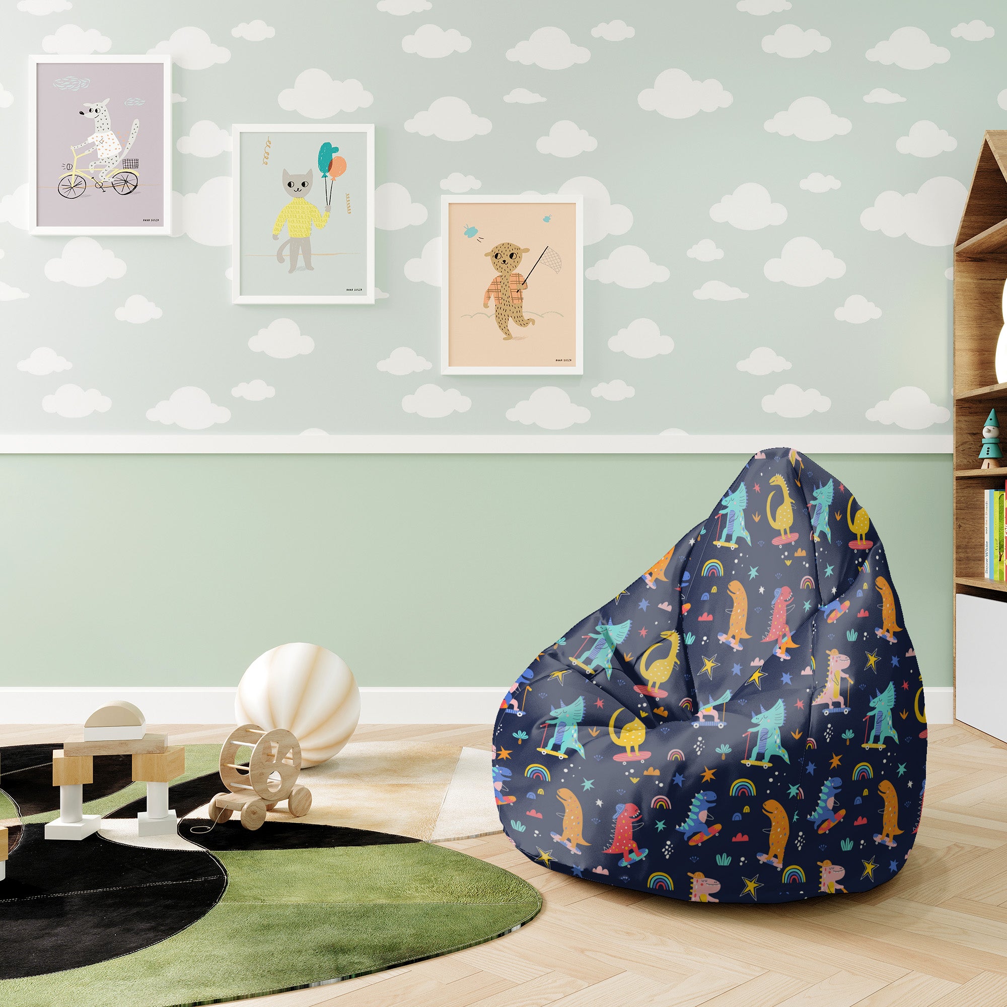 Pearshape Skater Dinosaurs Pouf-S-Velvet