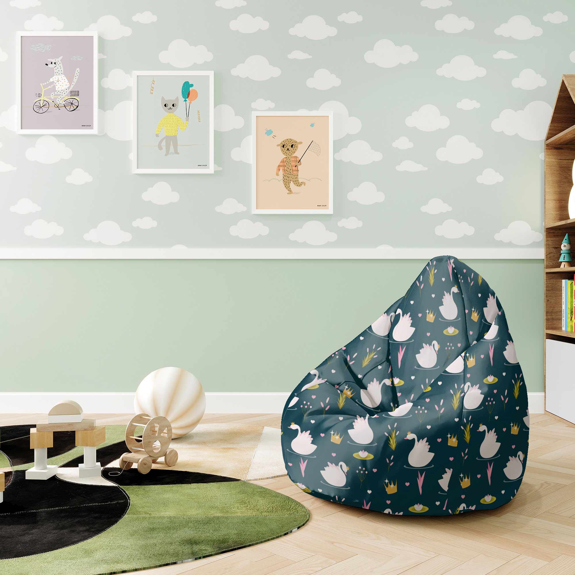 Sedací vak Pearshape Labutie jazero-S-Oxford