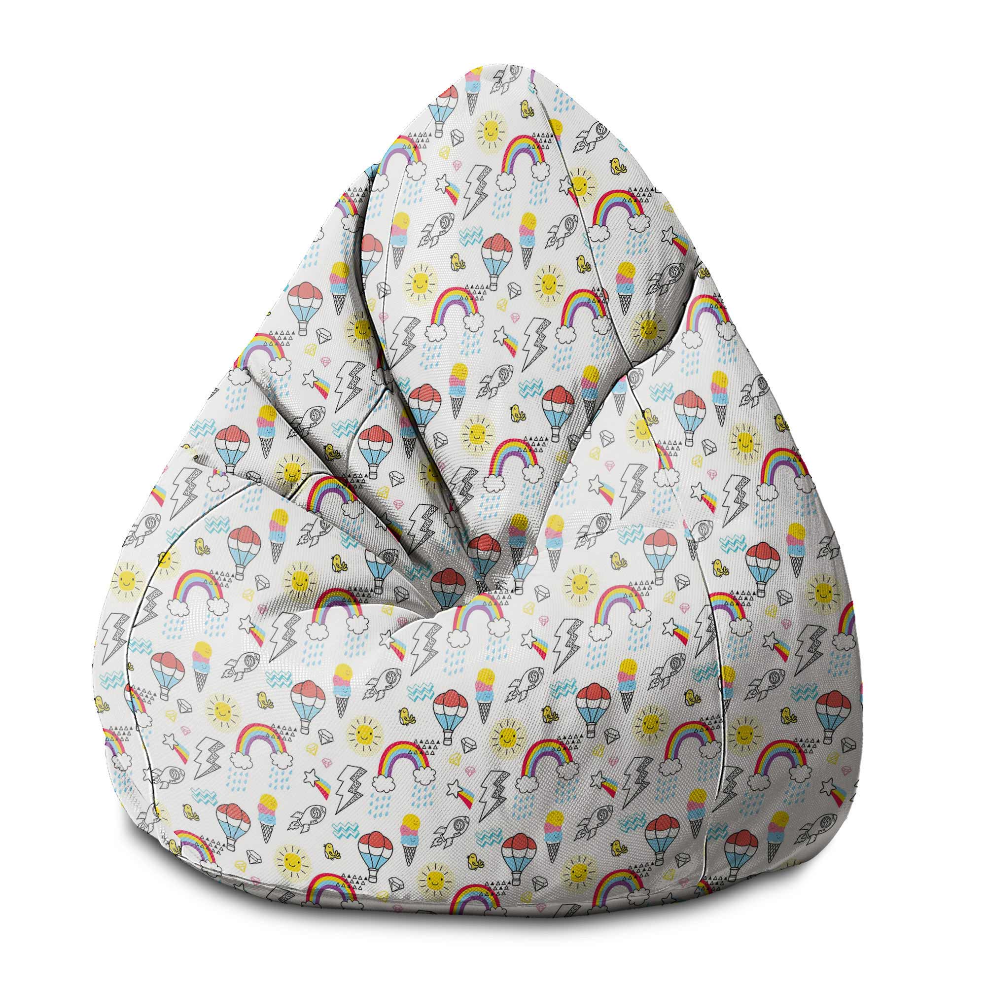 Pearshape Balloons and Rainbows-S Velvet Pouf