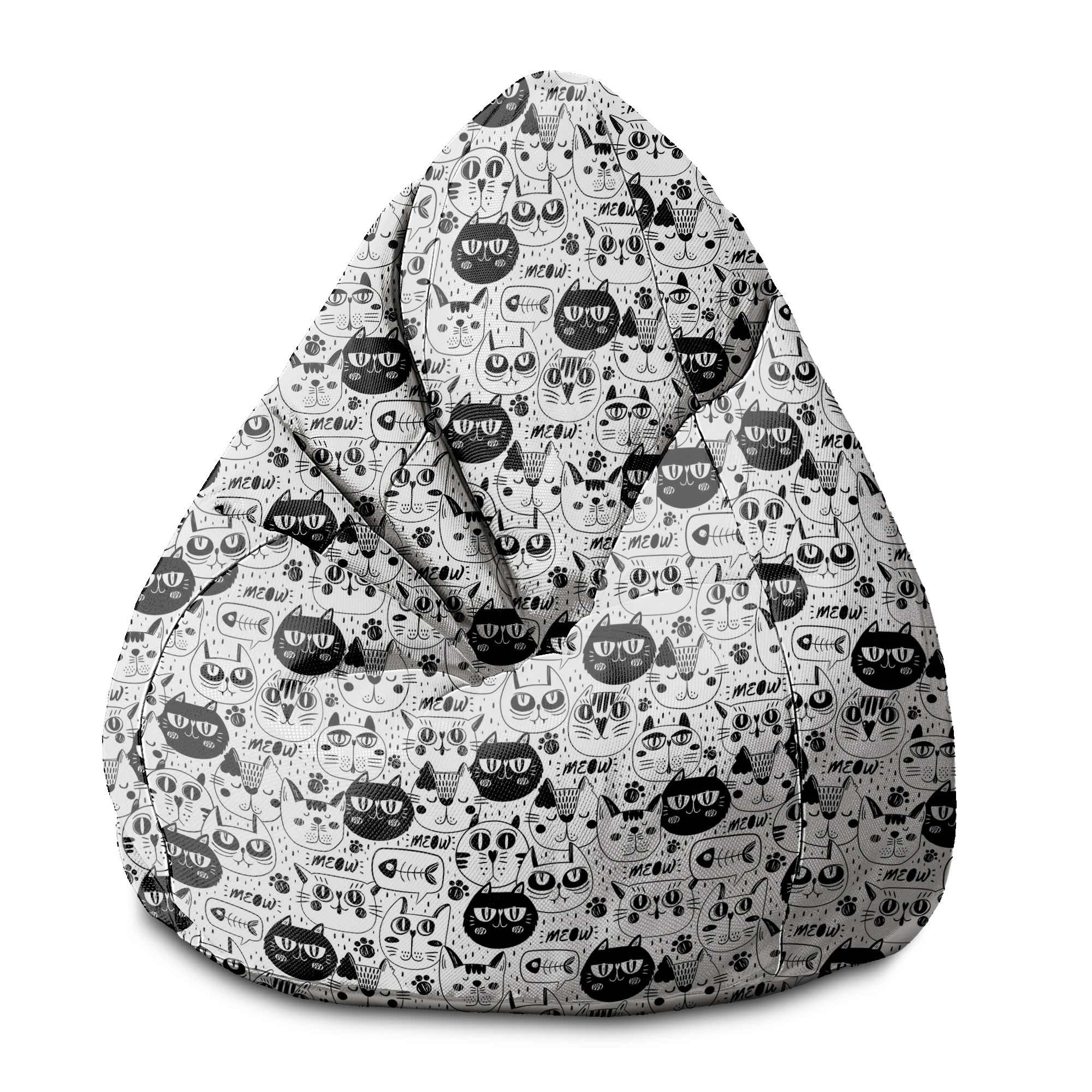 Pearshape Black and White Cats-S Velvet Pouf