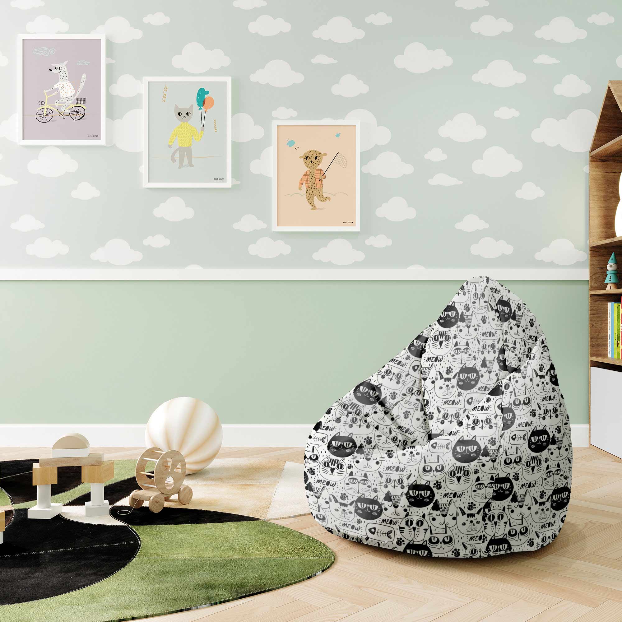 Pearshape Black and White Cats-S Velvet Pouf
