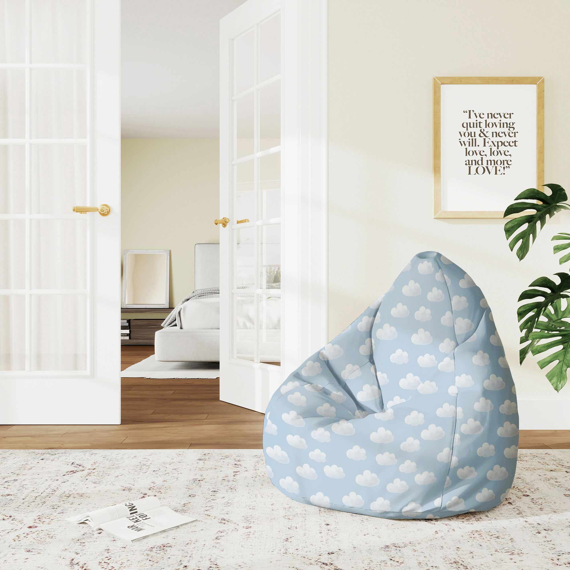 Pearshape Blue Clouds-M Oxford Pouf