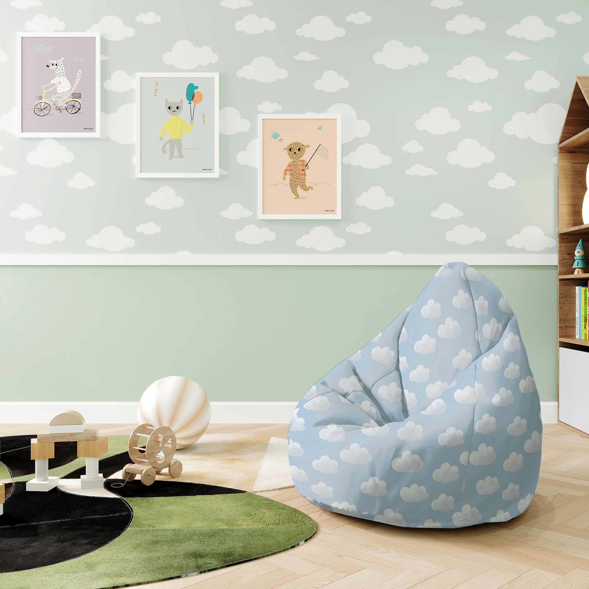 Pearshape Blue Clouds Pouf