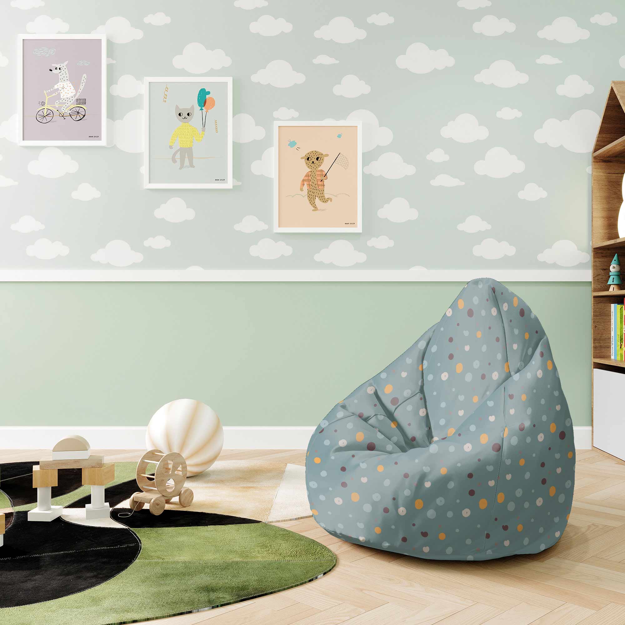 Pear-shaped Pouf Colorful Dots-S-Oxford