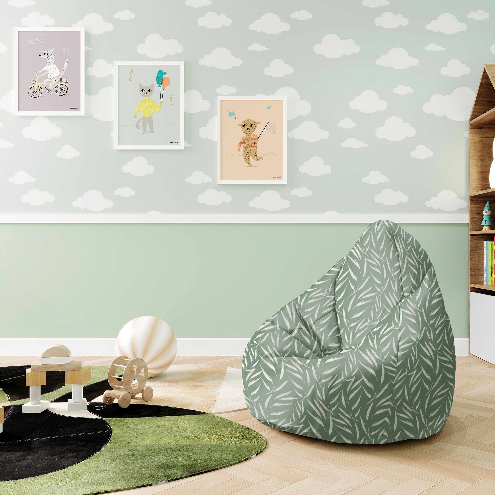 Pearshape Abstract Brush Leaves Pouf