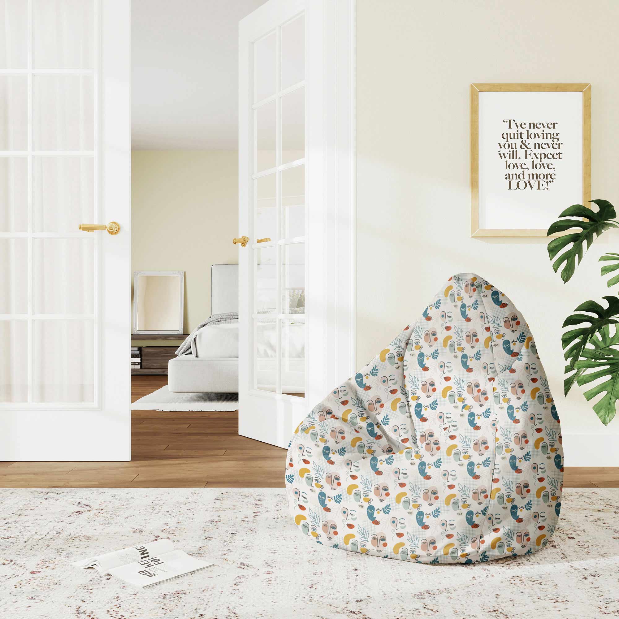 Pearshape Abstract Faces-M Oxford Pouf