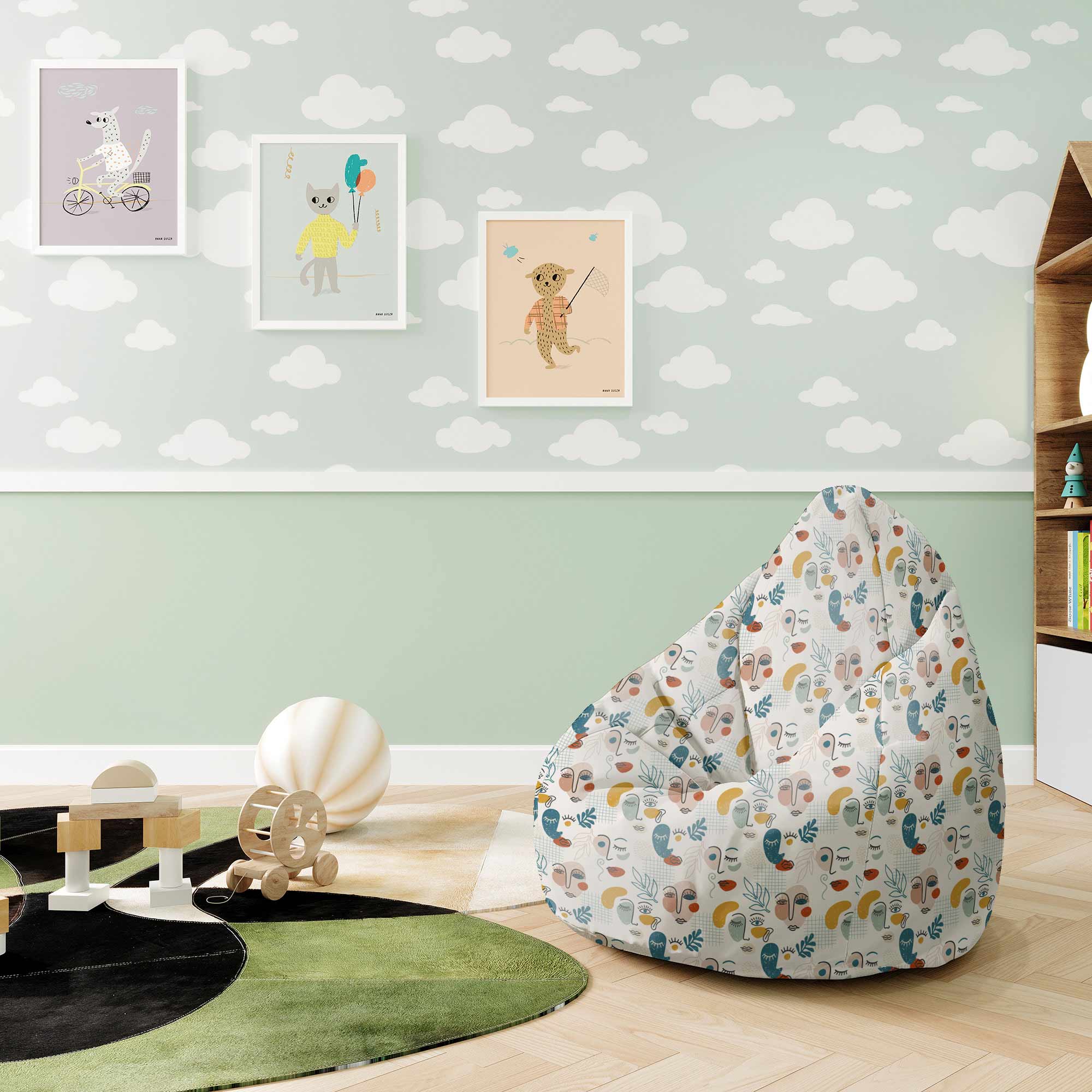 Pearshape Abstract Faces-S Velvet Pouf