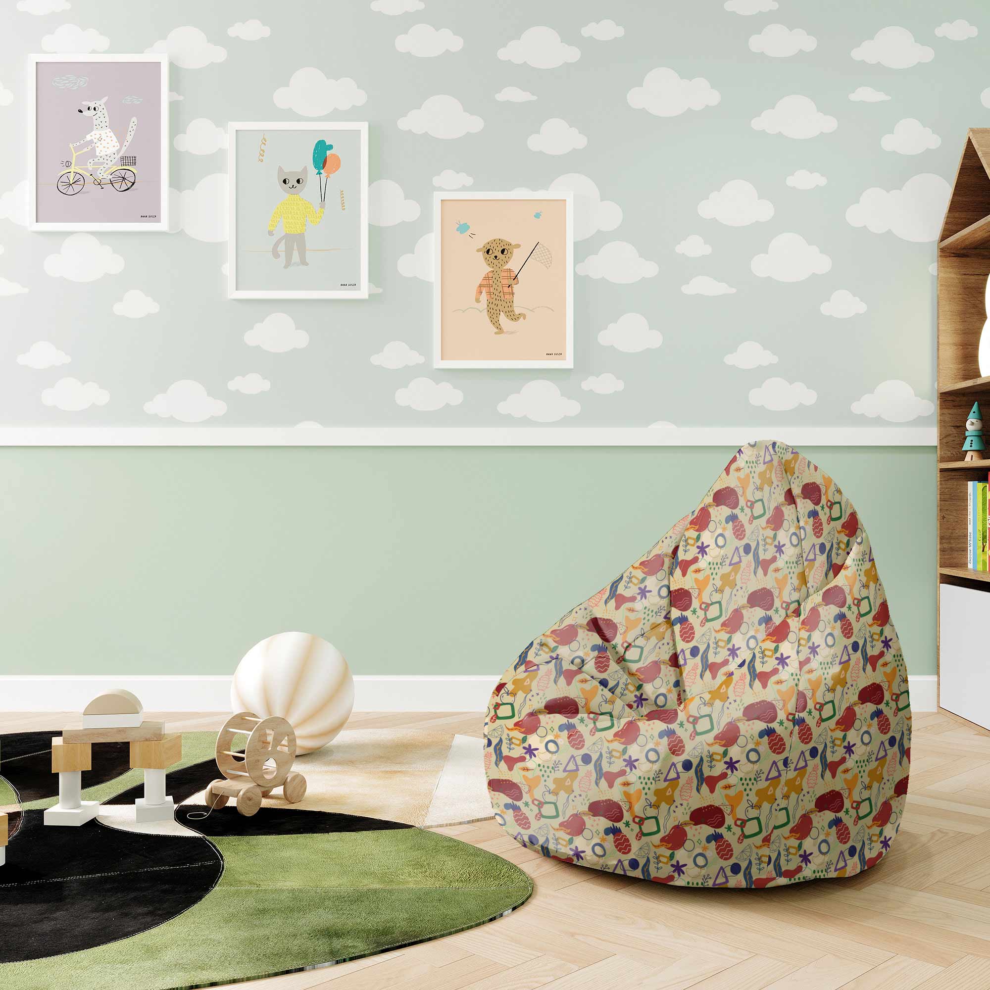 Pearshape Abstract Fruits-S Oxford Pouf