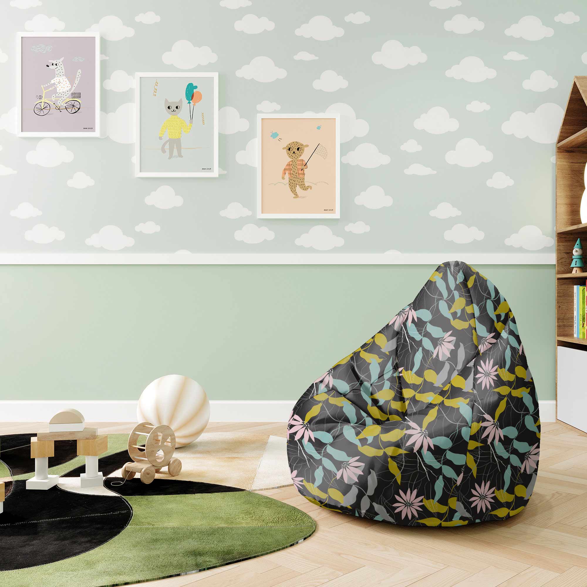 Pearshape Garden Sketch-S Velvet Pouf