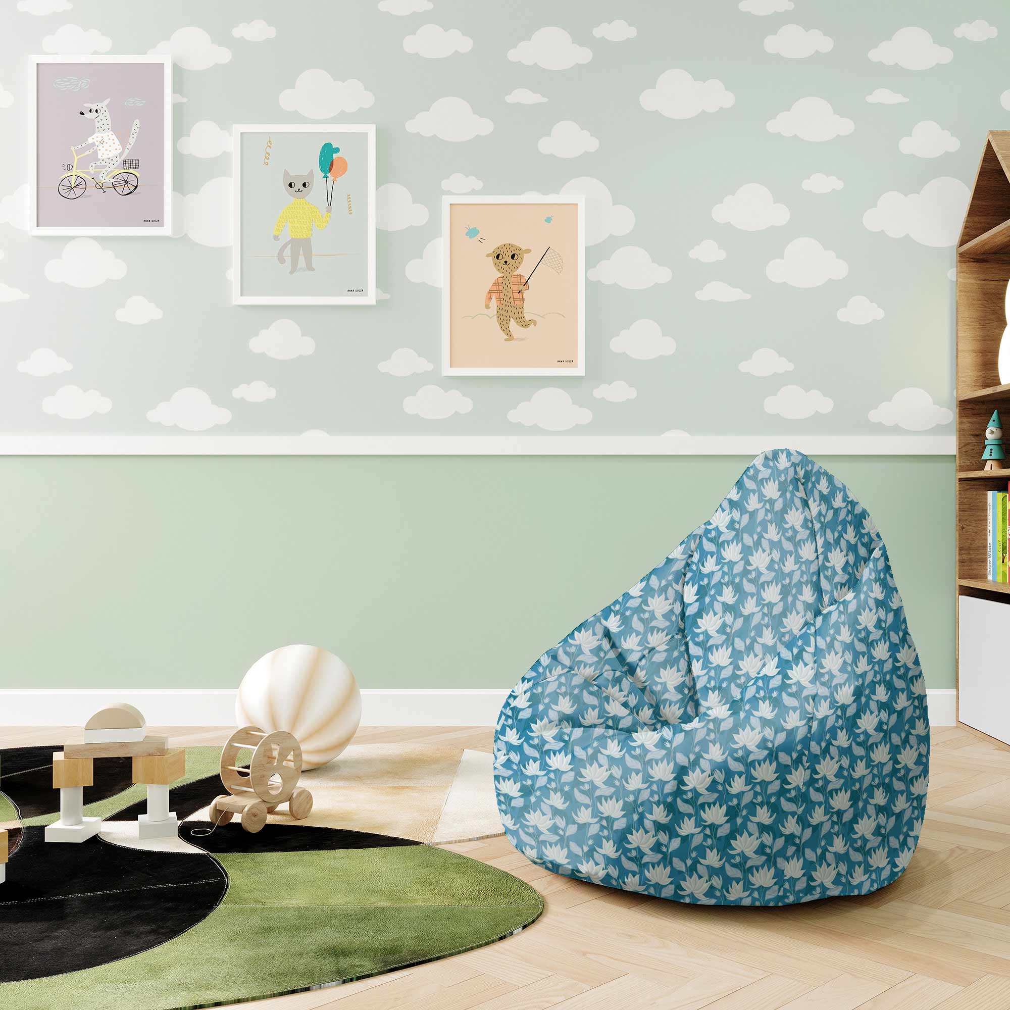 Pearshape Blue Water Lily Pouf-S-Velvet