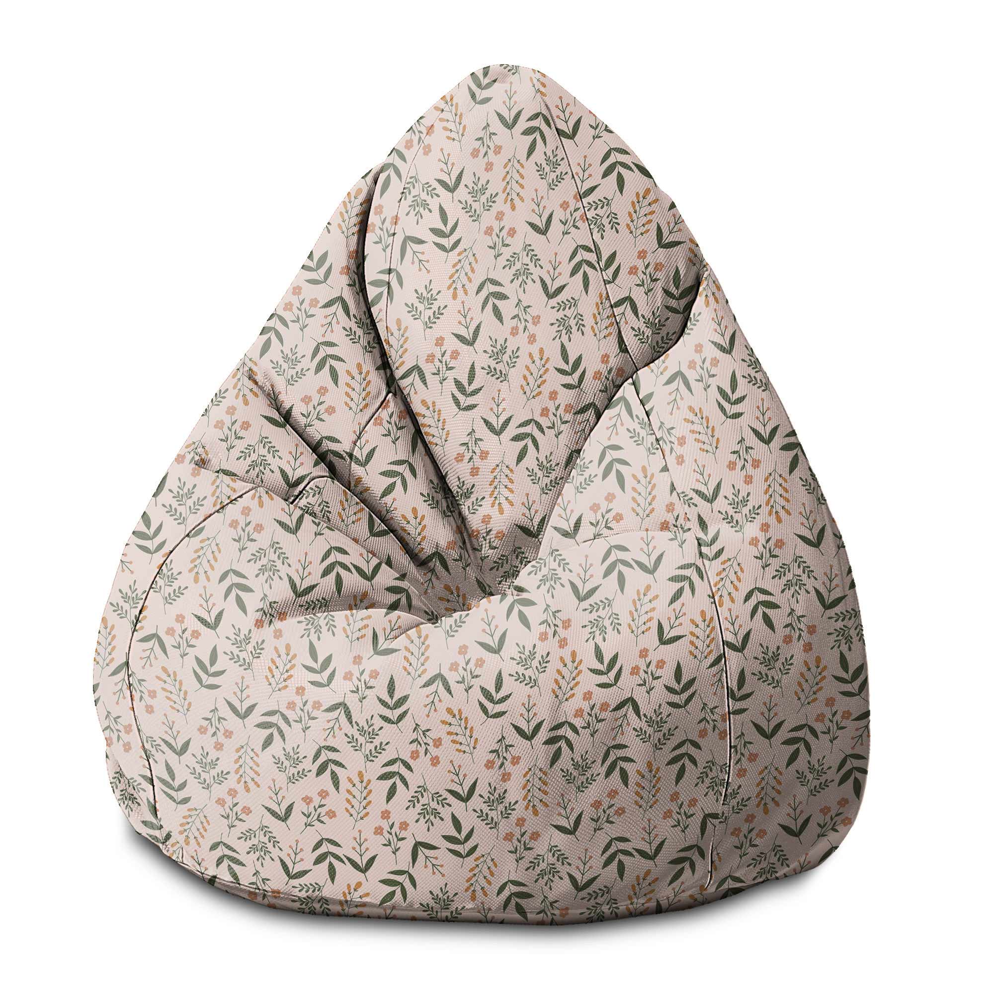 Pearshape Botanical Beige Pattern Pouf-S-Oxford