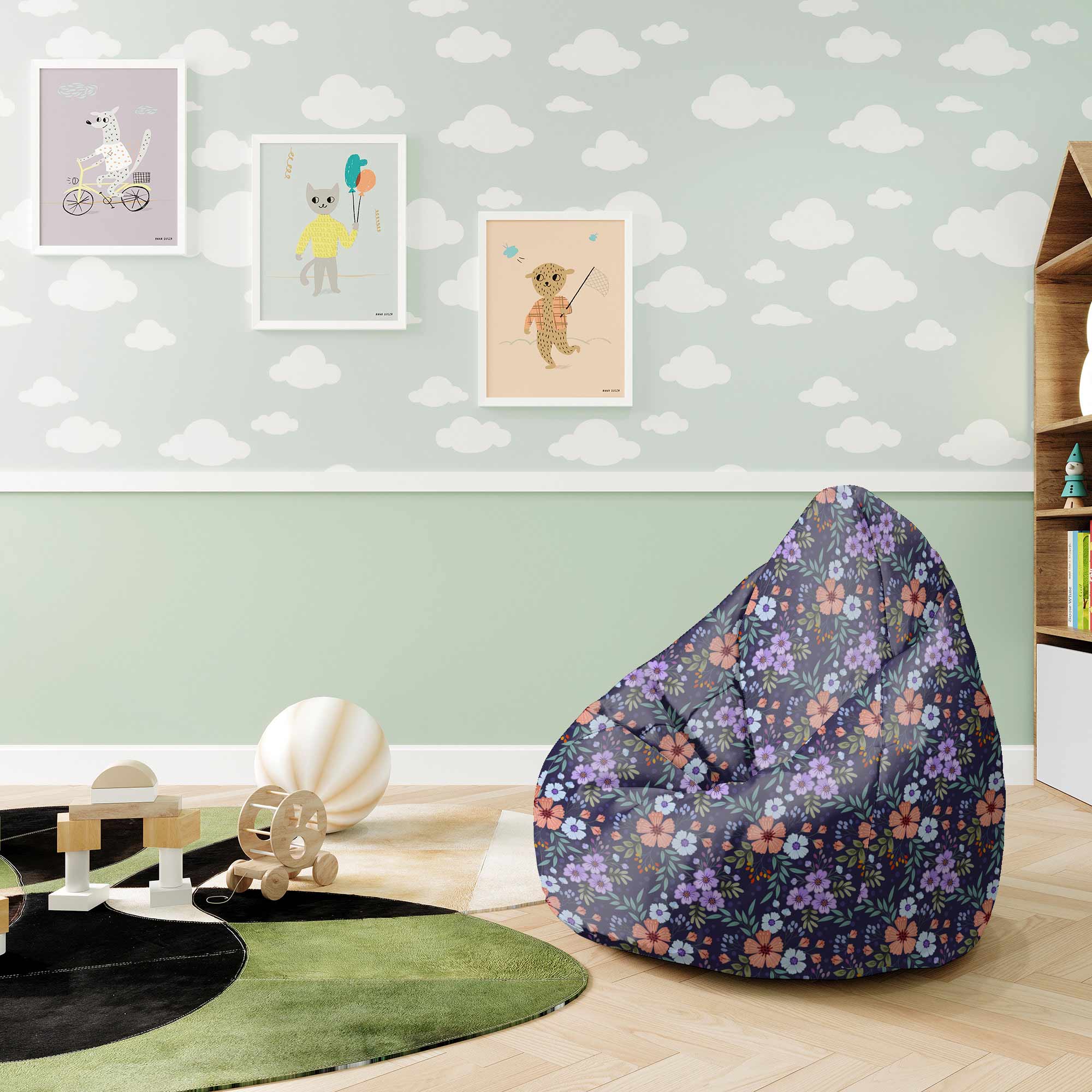 Pearshape Botanical Pattern Pouf