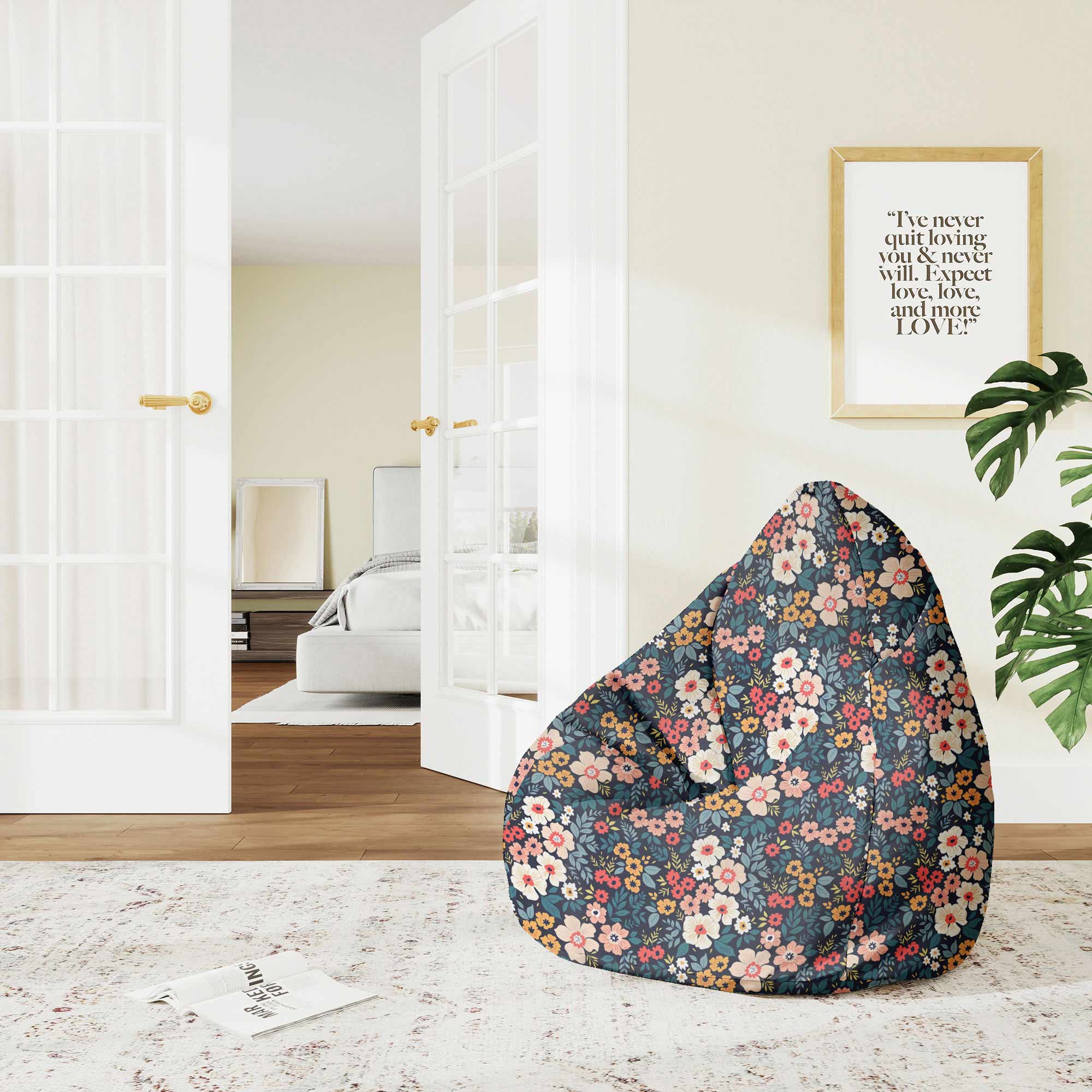 Pearshape Pouf Colorful Flowers-M-Oxford