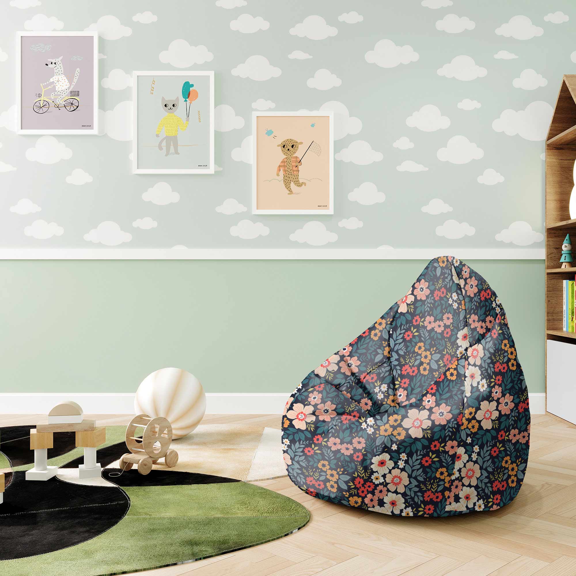Pearshape Pouf Colorful Flowers-S-Oxford