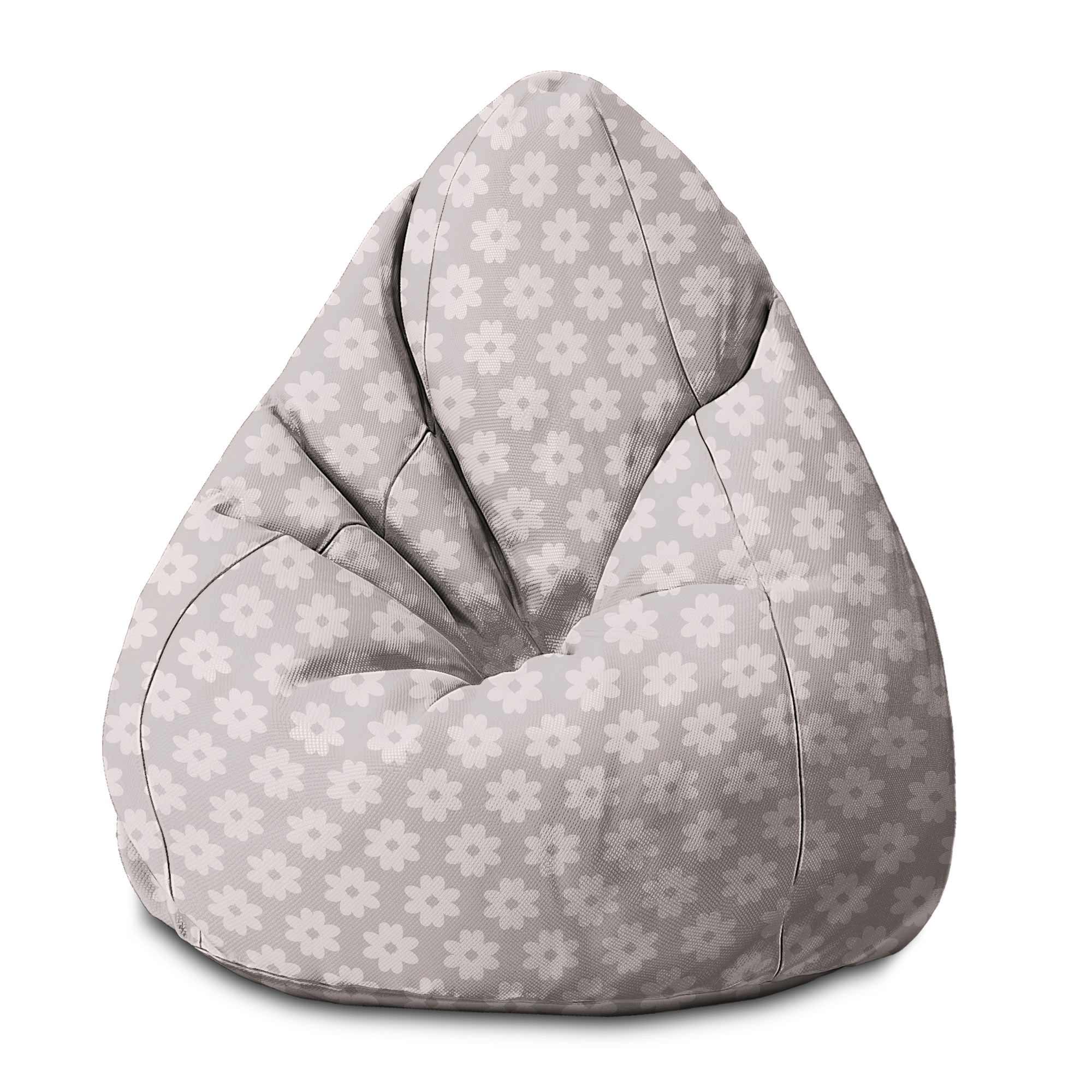 Pearshape Pouf Daisies on Grey-S-Oxford