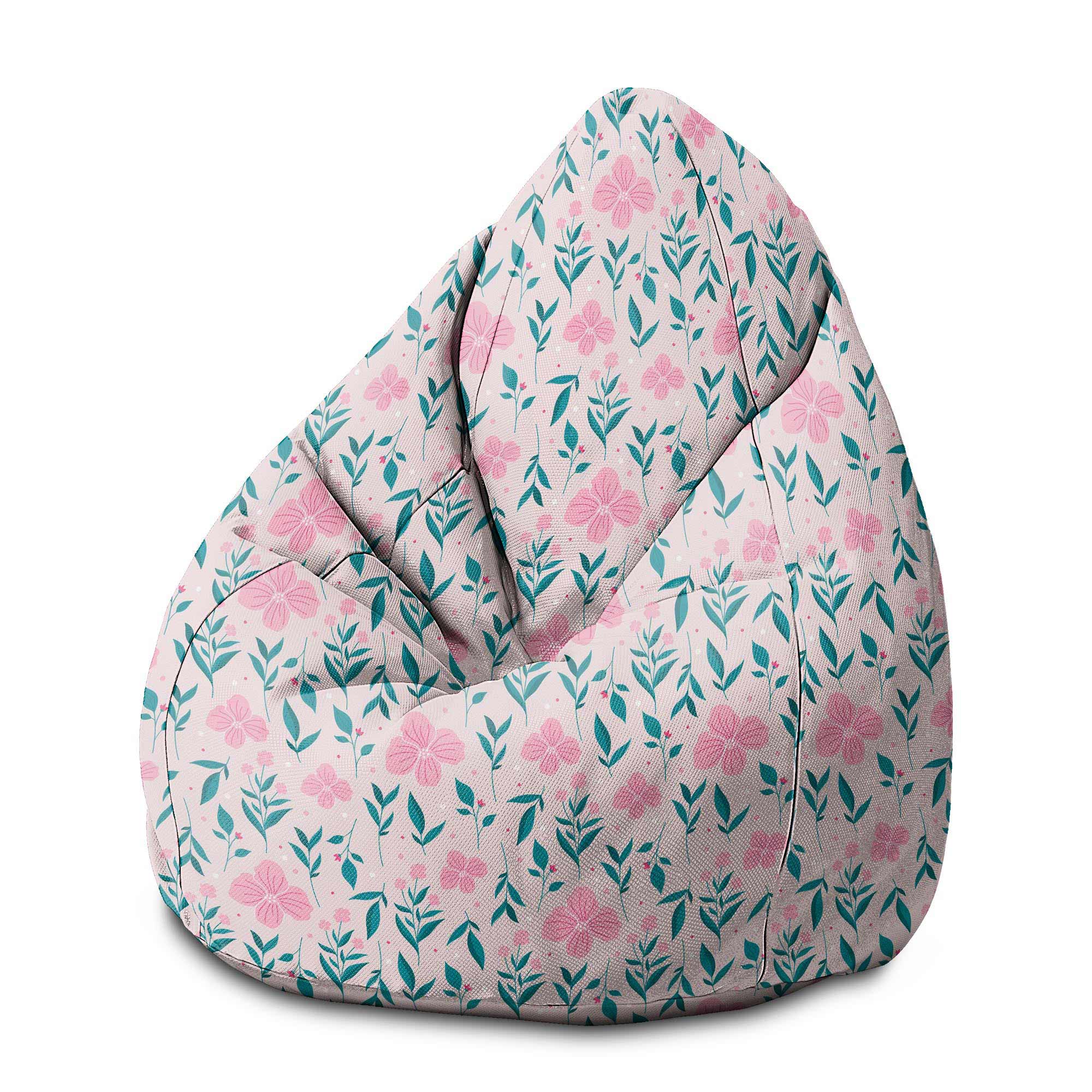 Pearshape Pouf Delicate Pink Flowers-M-Velvet