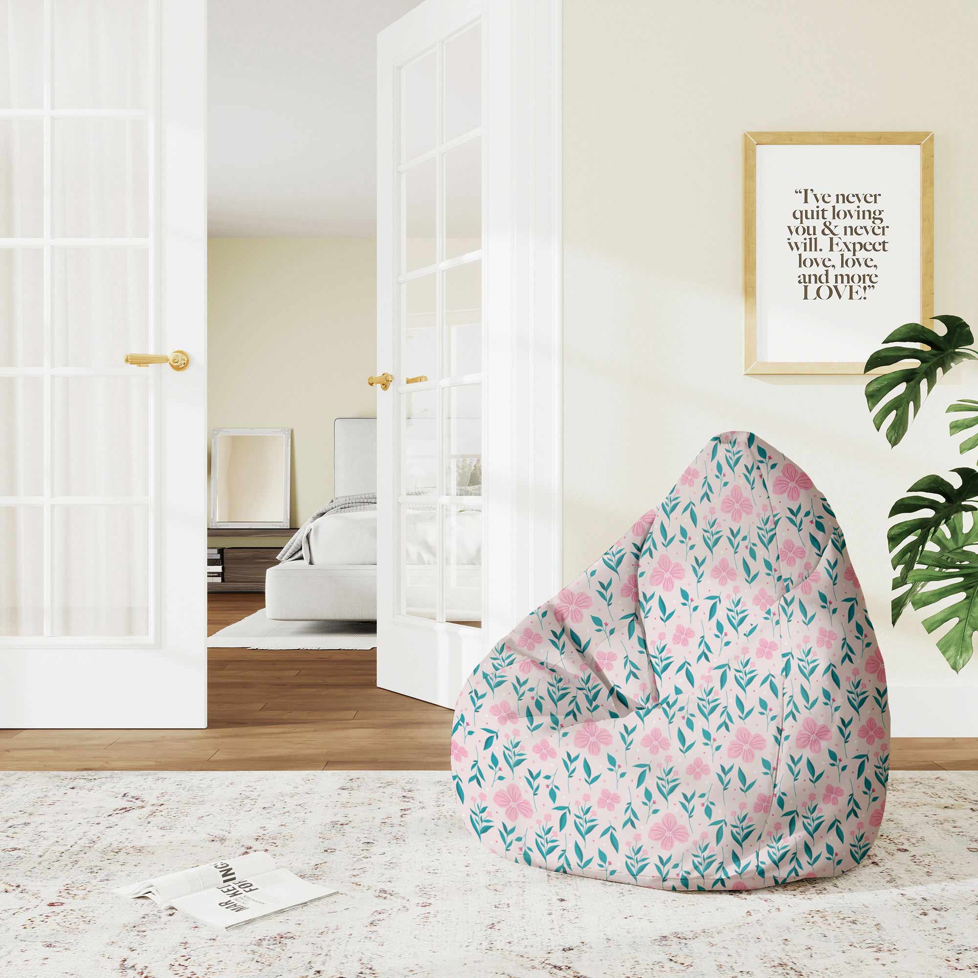 Pearshape Pouf Delicate Pink Flowers-M-Velvet