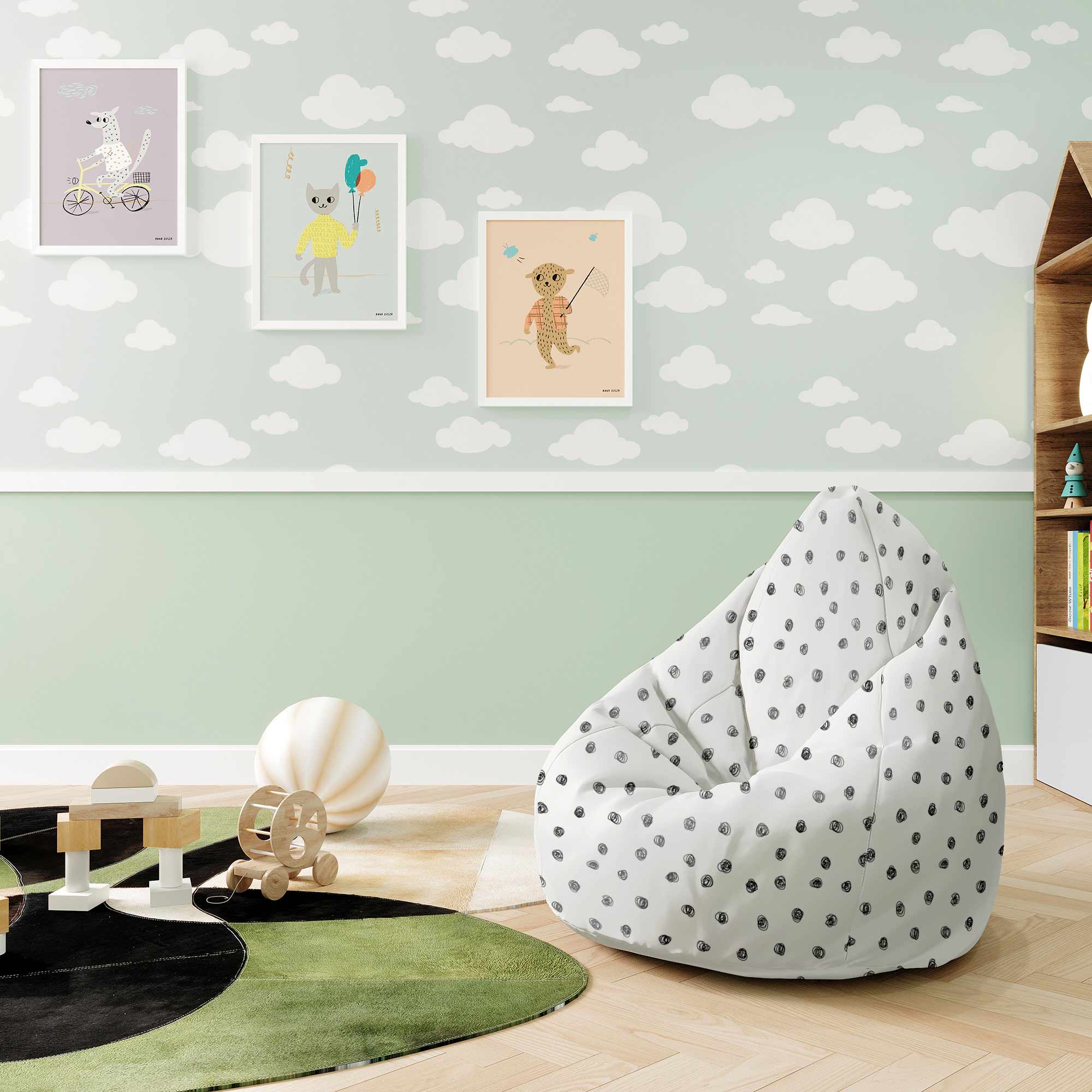 Pearshape Pouf Drawn Circles-S-Velvet