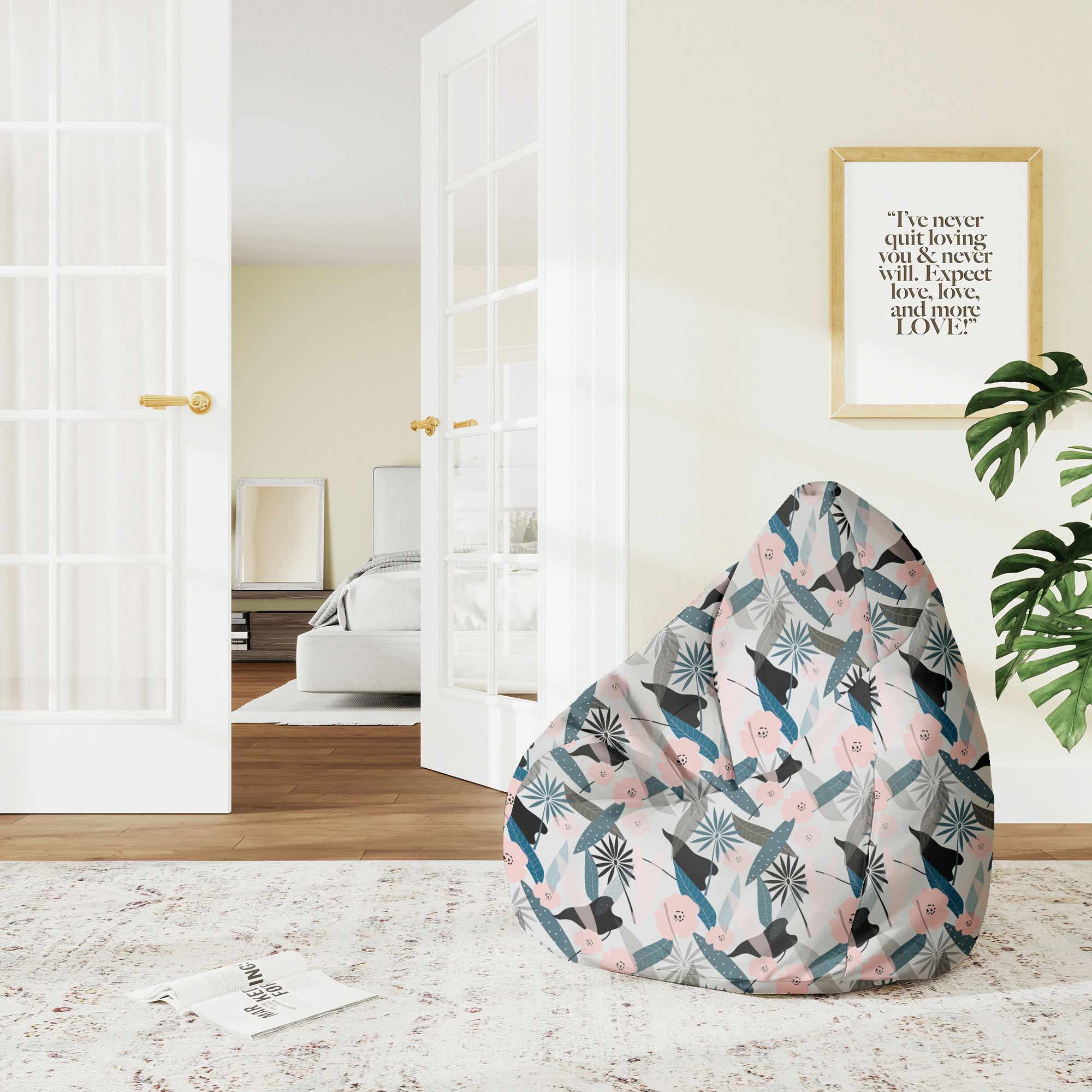 Pearshape Pouf Early Morning Flowers-M-Velvet