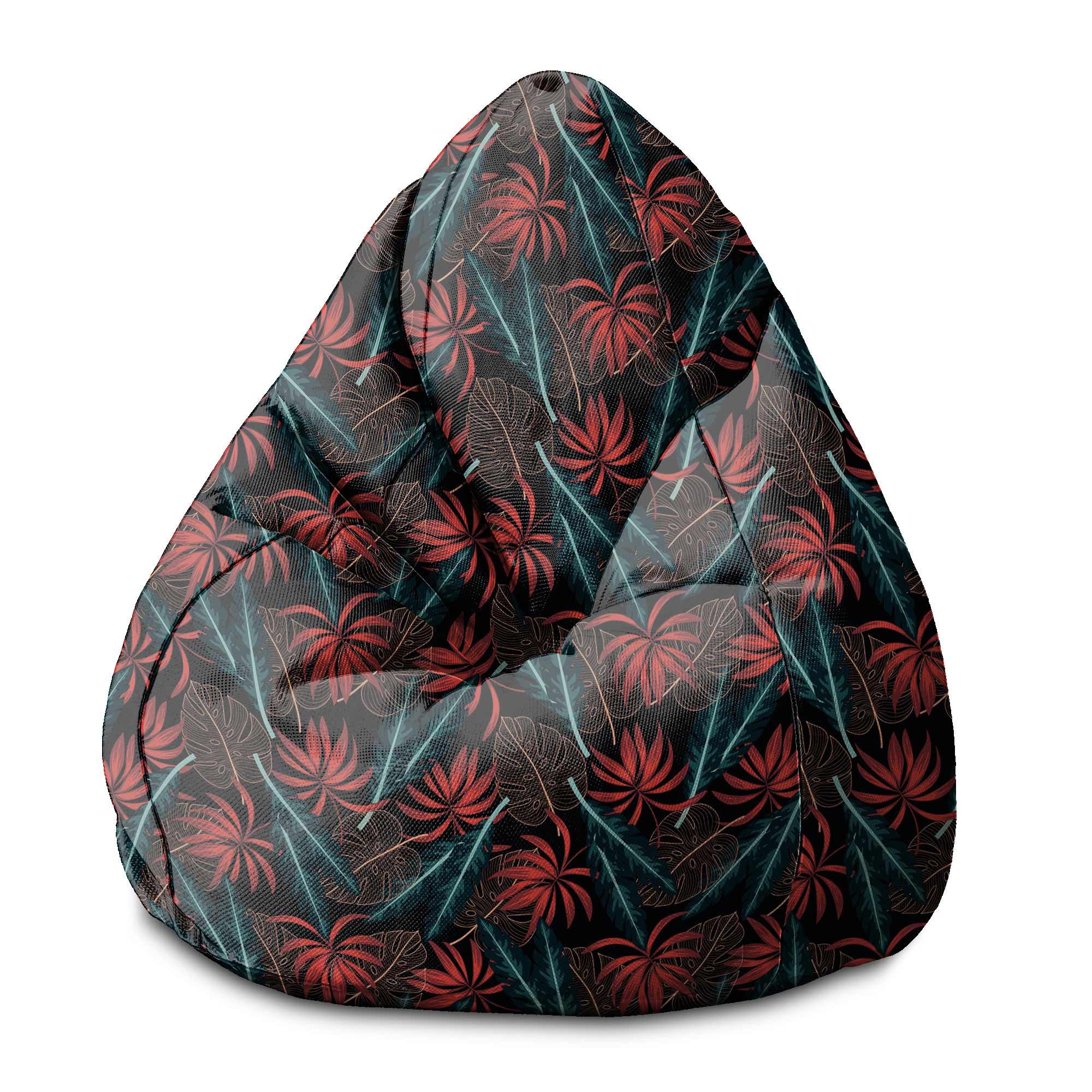 Pearshape Pouf Exotic Leaves on Dark-S-Velvet