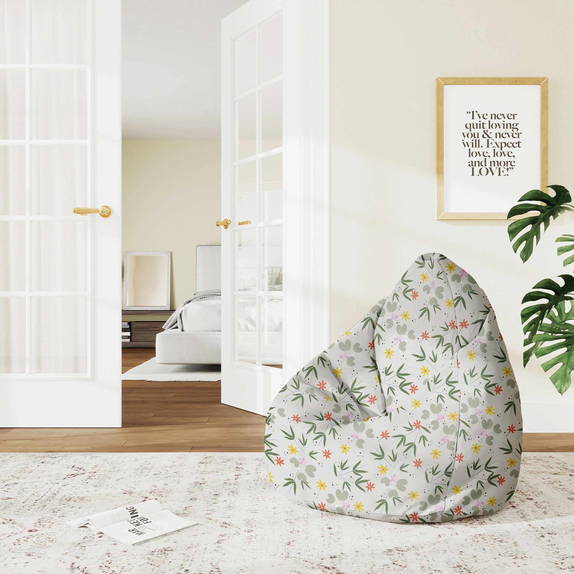 Pearshape Flower Doodling Pouf-M-Velvet