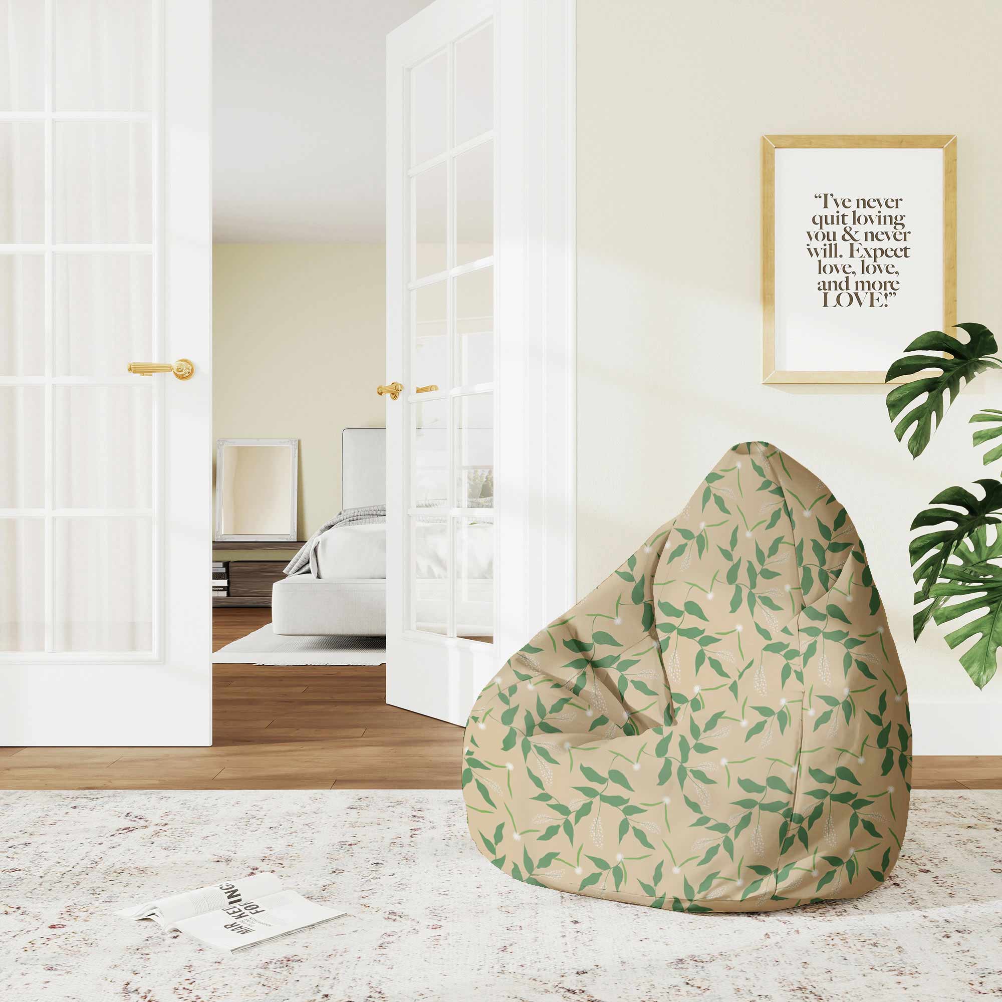 Pearshape Fresh Spring Leaves Pouf-M-Oxford