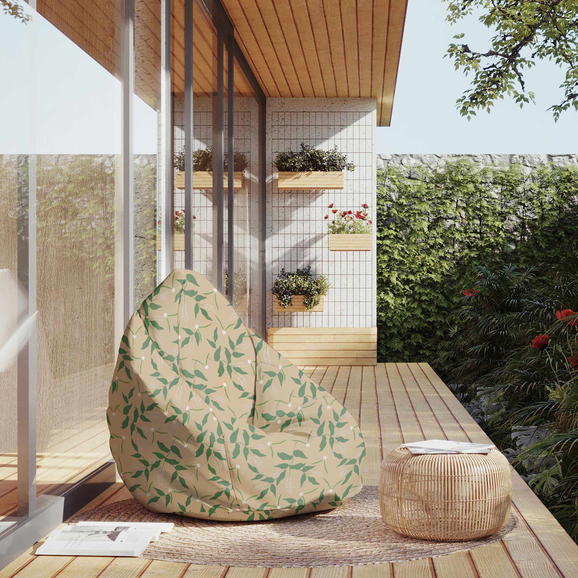 Pearshape Fresh Spring Leaves Pouf-M-Oxford